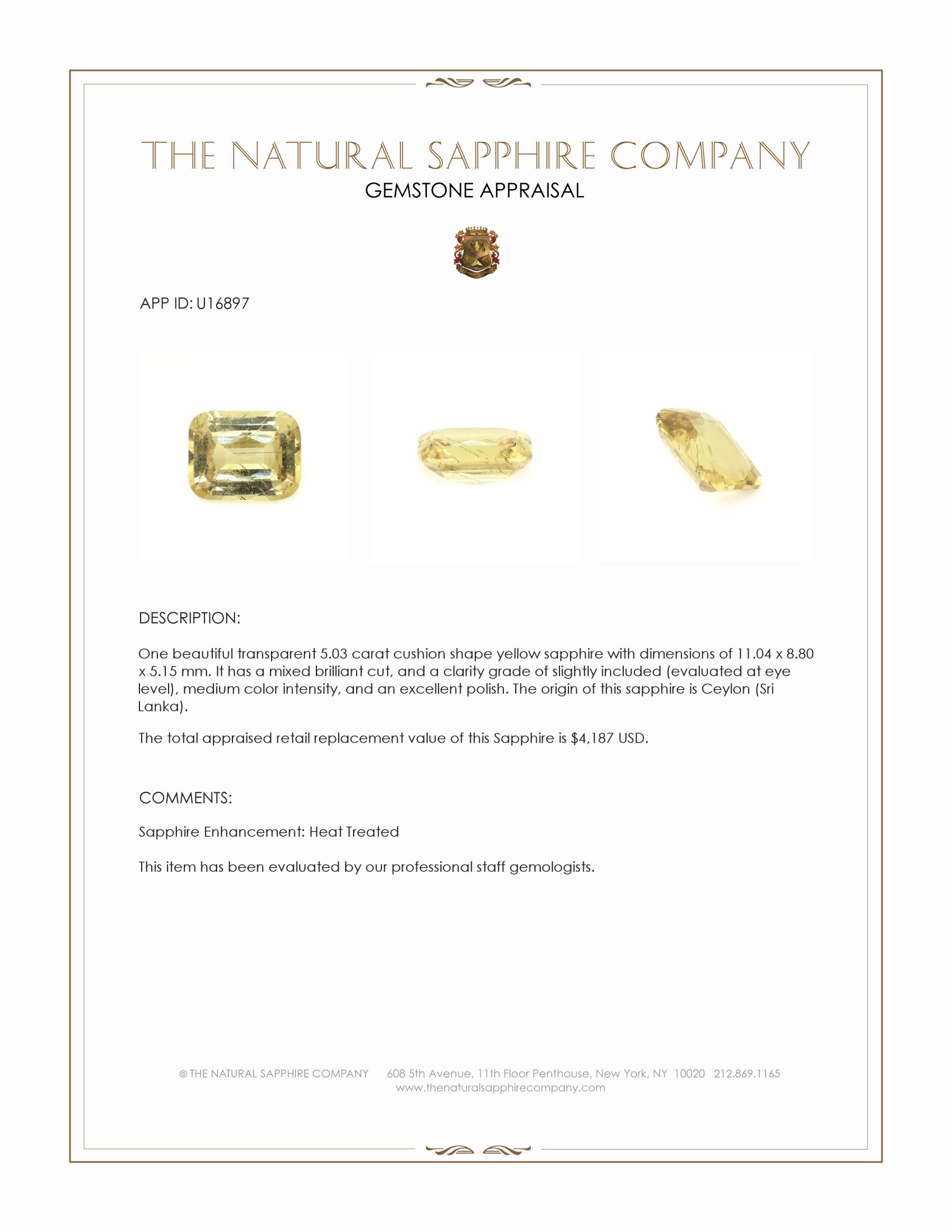 5.03 Ct. Yellow Sapphire from Ceylon (Sri Lanka)