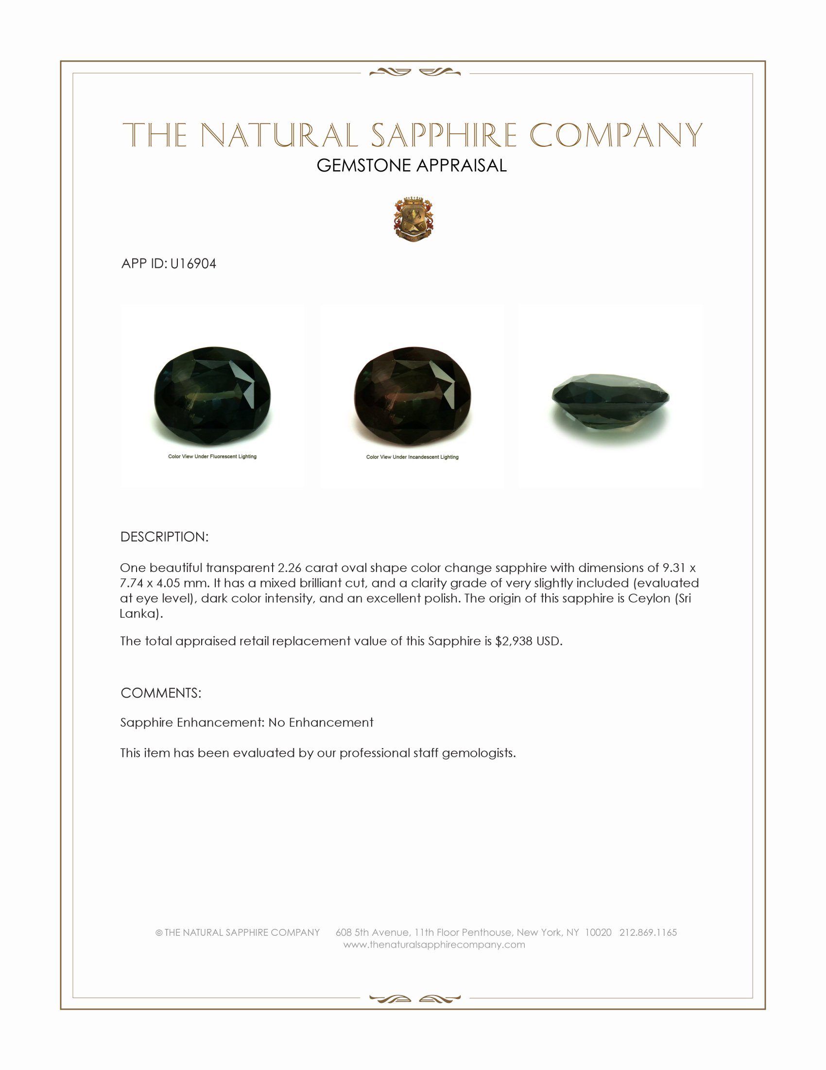 2.26 Ct. Color Change Sapphire from Ceylon (Sri Lanka)