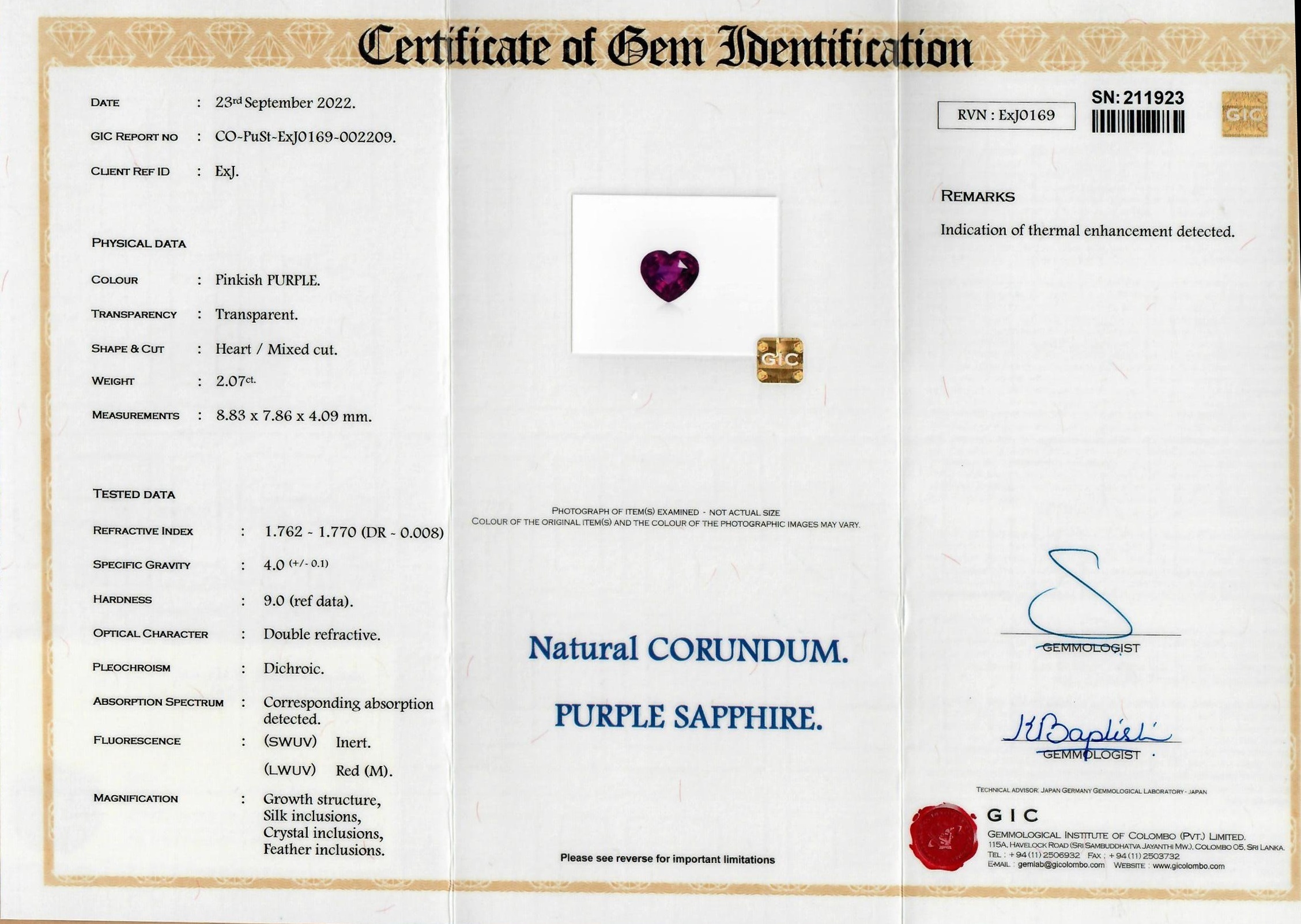 2.07 Ct. Pinkish Purple Sapphire from Ceylon (Sri Lanka)