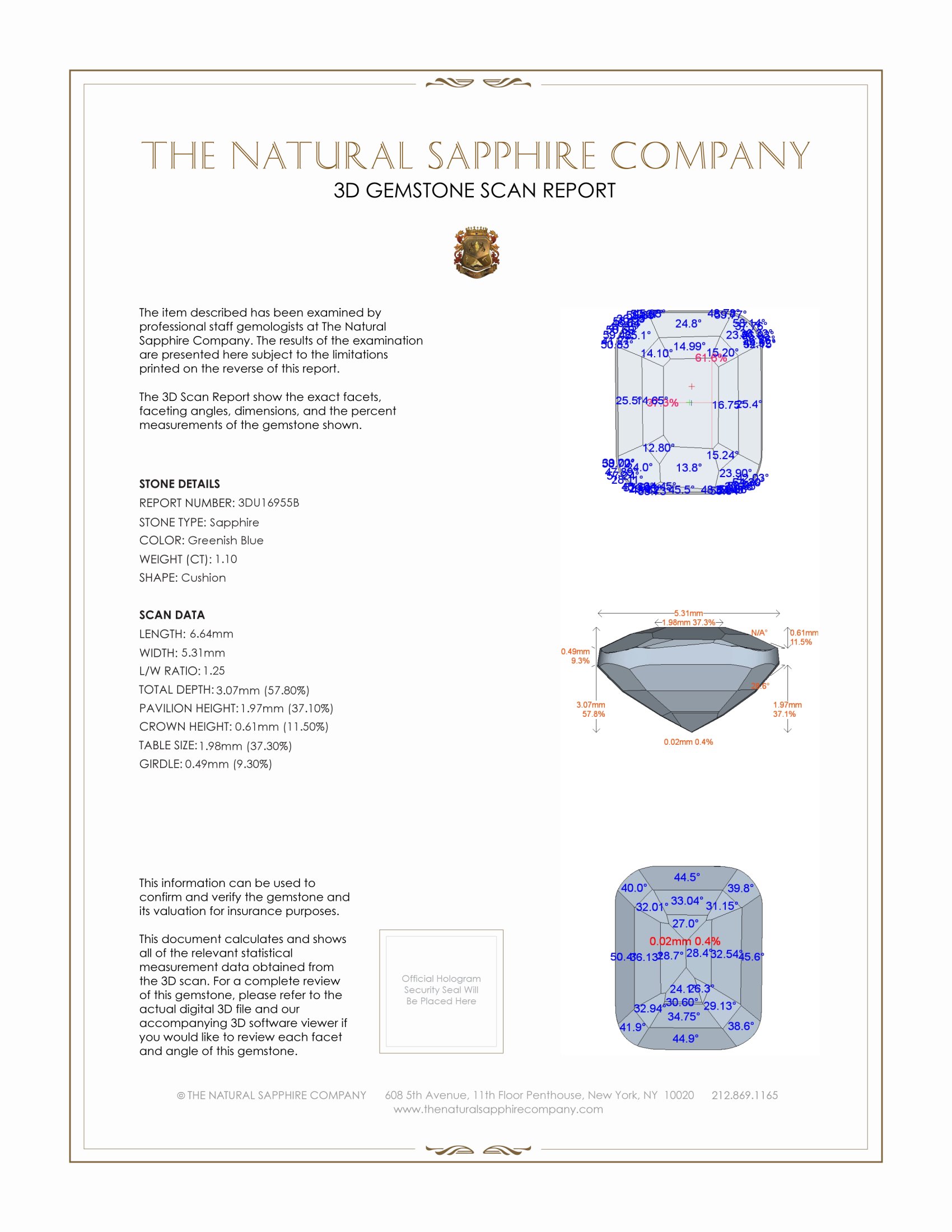 1.10 Ct. Greenish Blue Sapphire from Ceylon (Sri Lanka)