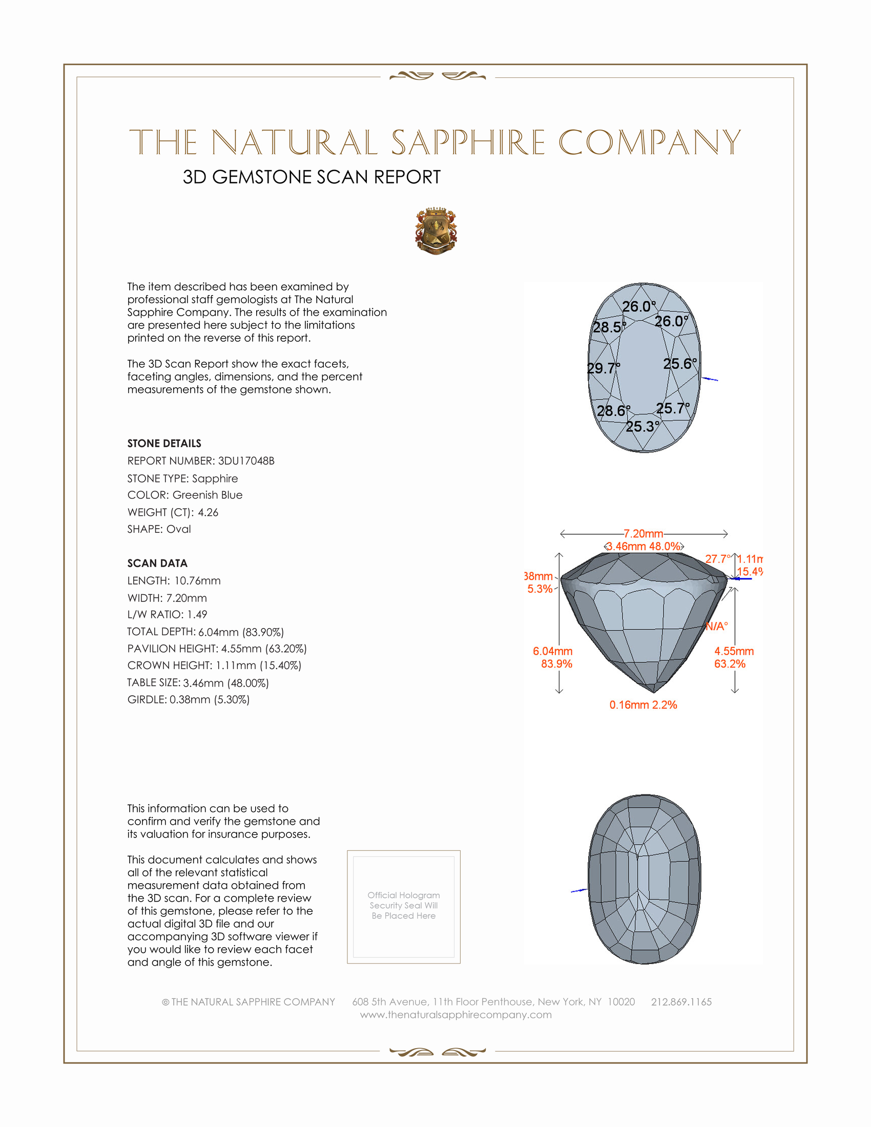 4.26 Ct. Greenish Blue Sapphire from Ceylon (Sri Lanka)