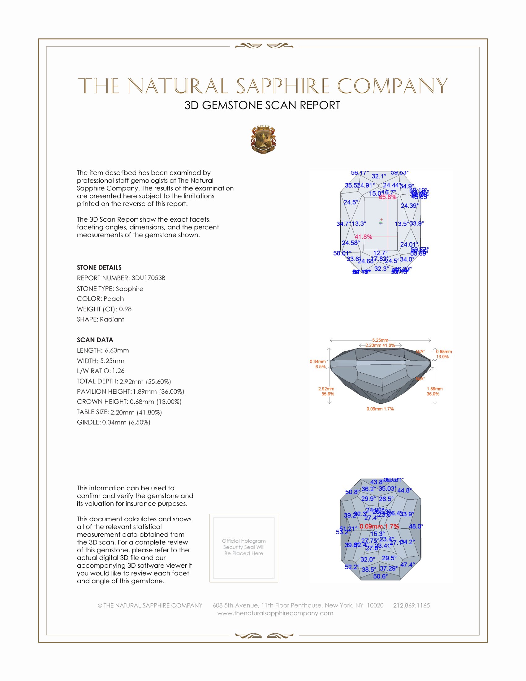 0.98 Ct. Peach Sapphire from Ceylon (Sri Lanka)