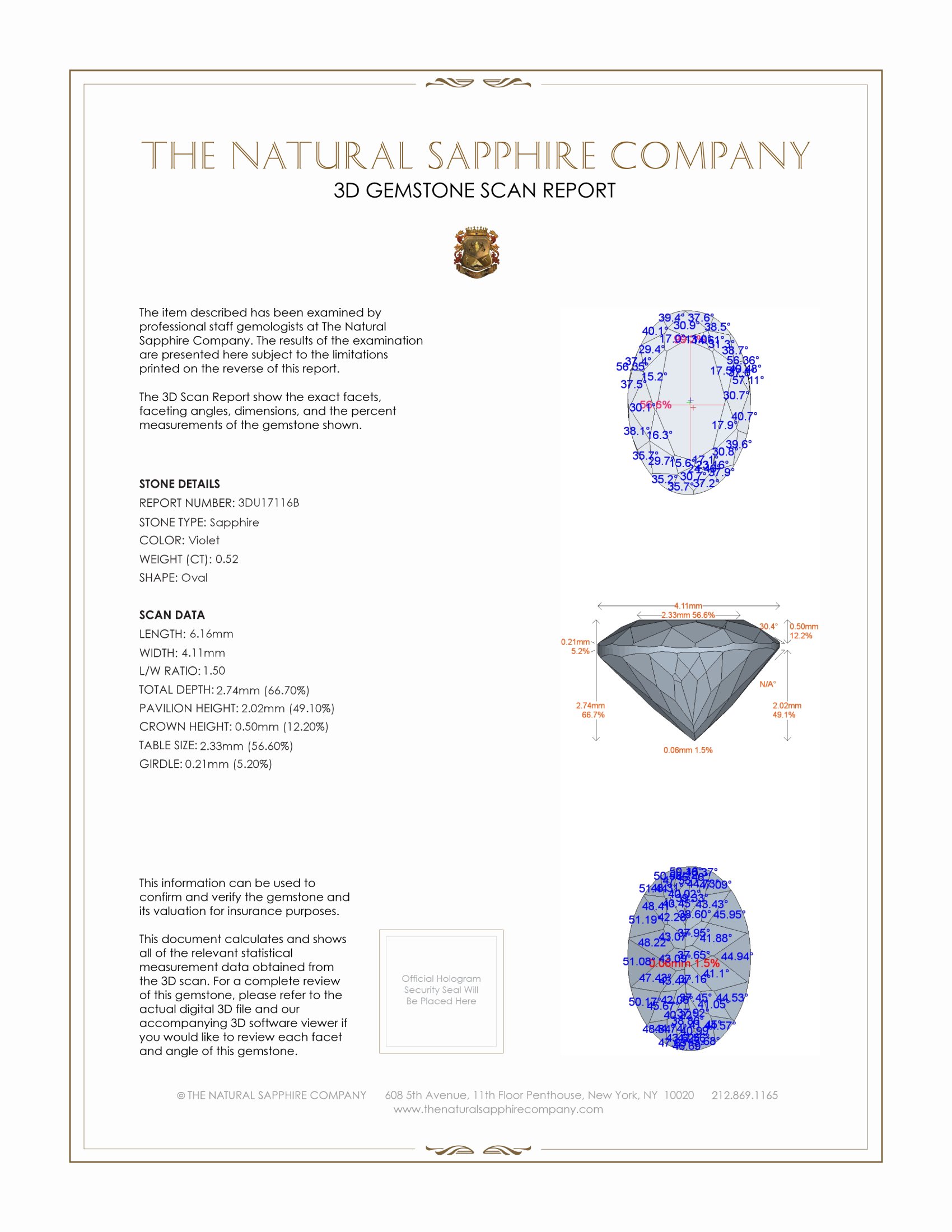 0.52 Ct. Violet Sapphire from Ceylon (Sri Lanka)