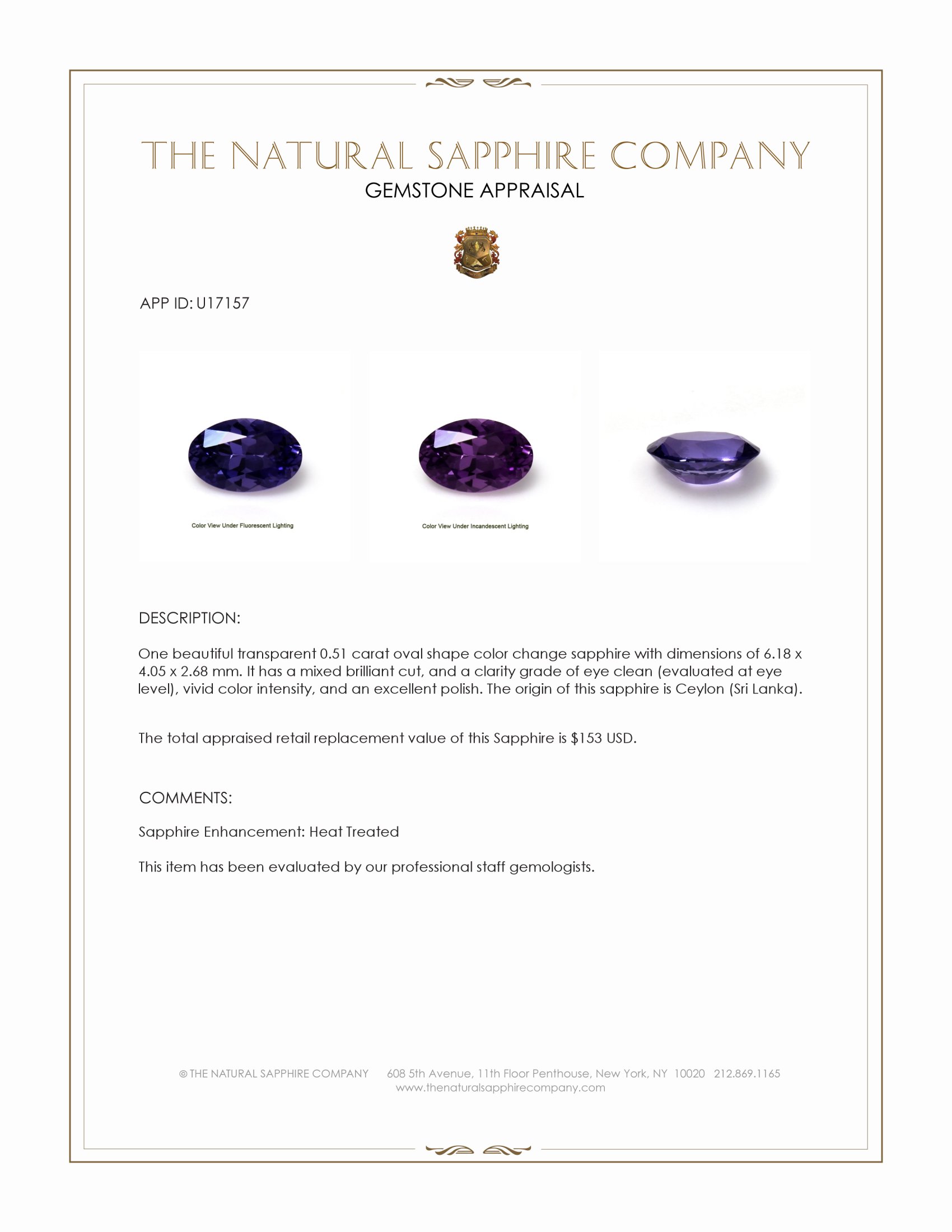 0.51 Ct. Color Change Sapphire from Ceylon (Sri Lanka)