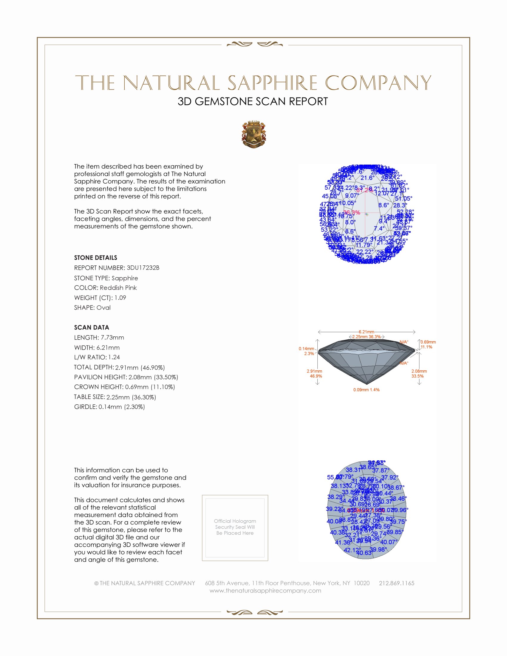 1.09 Ct. Reddish Pink Sapphire from Ceylon (Sri Lanka)