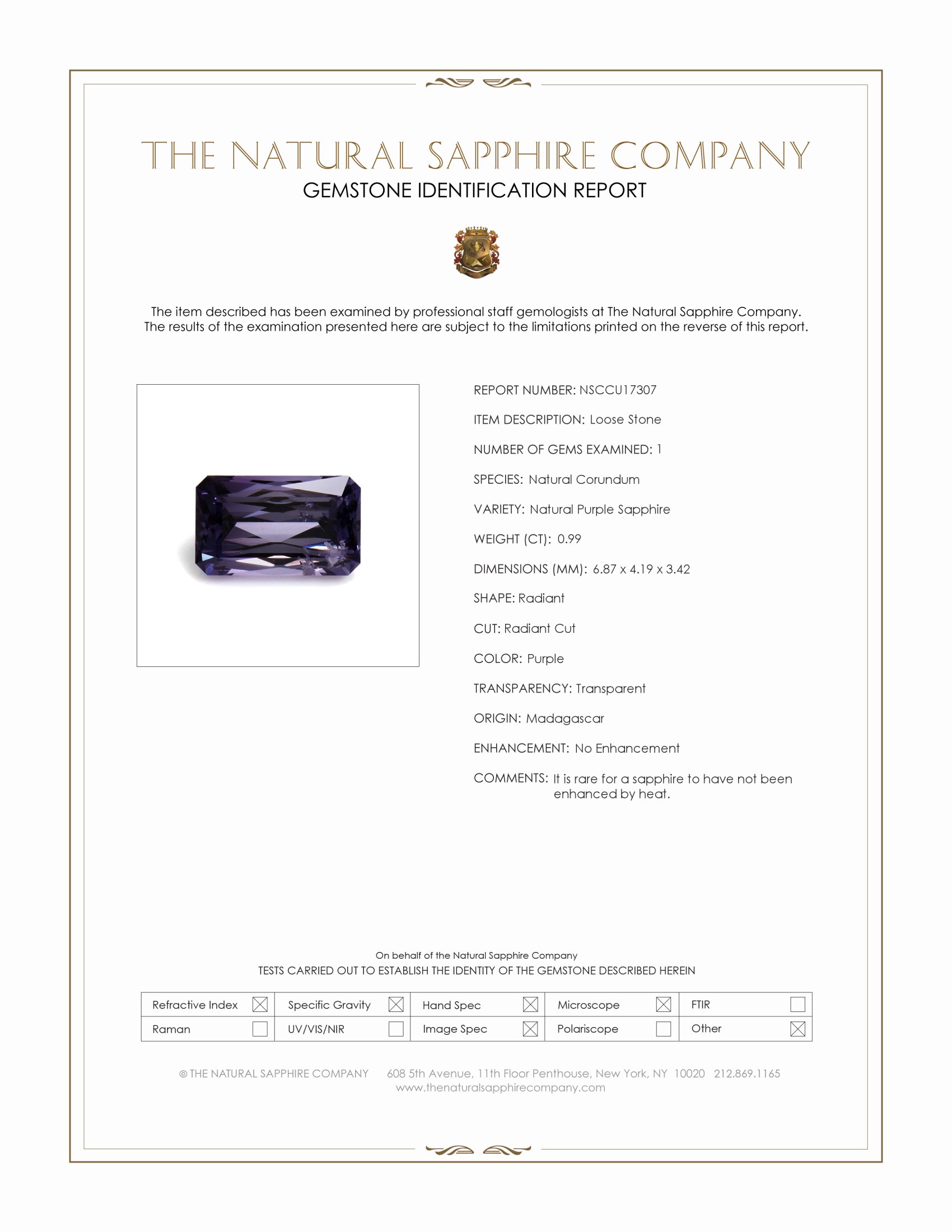 0.99 Ct. Purple Sapphire from Madagascar