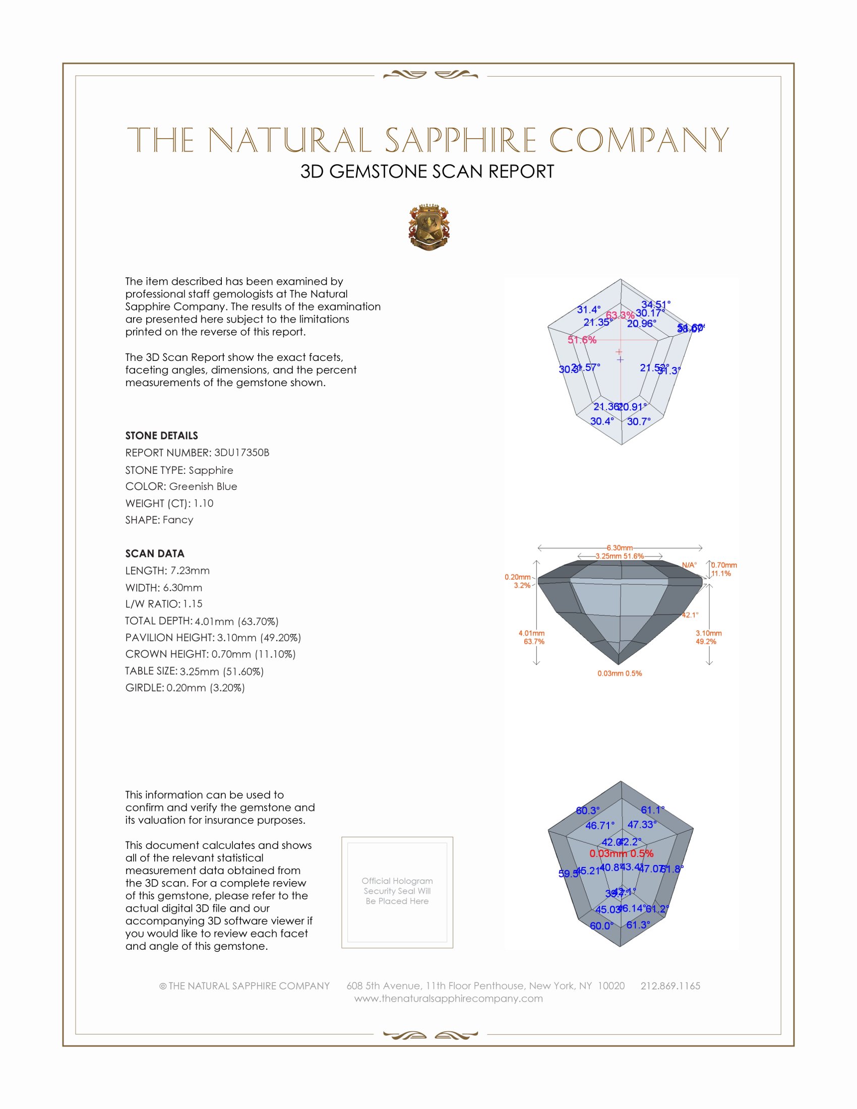 1.10 Ct. Greenish Blue Sapphire from Montana