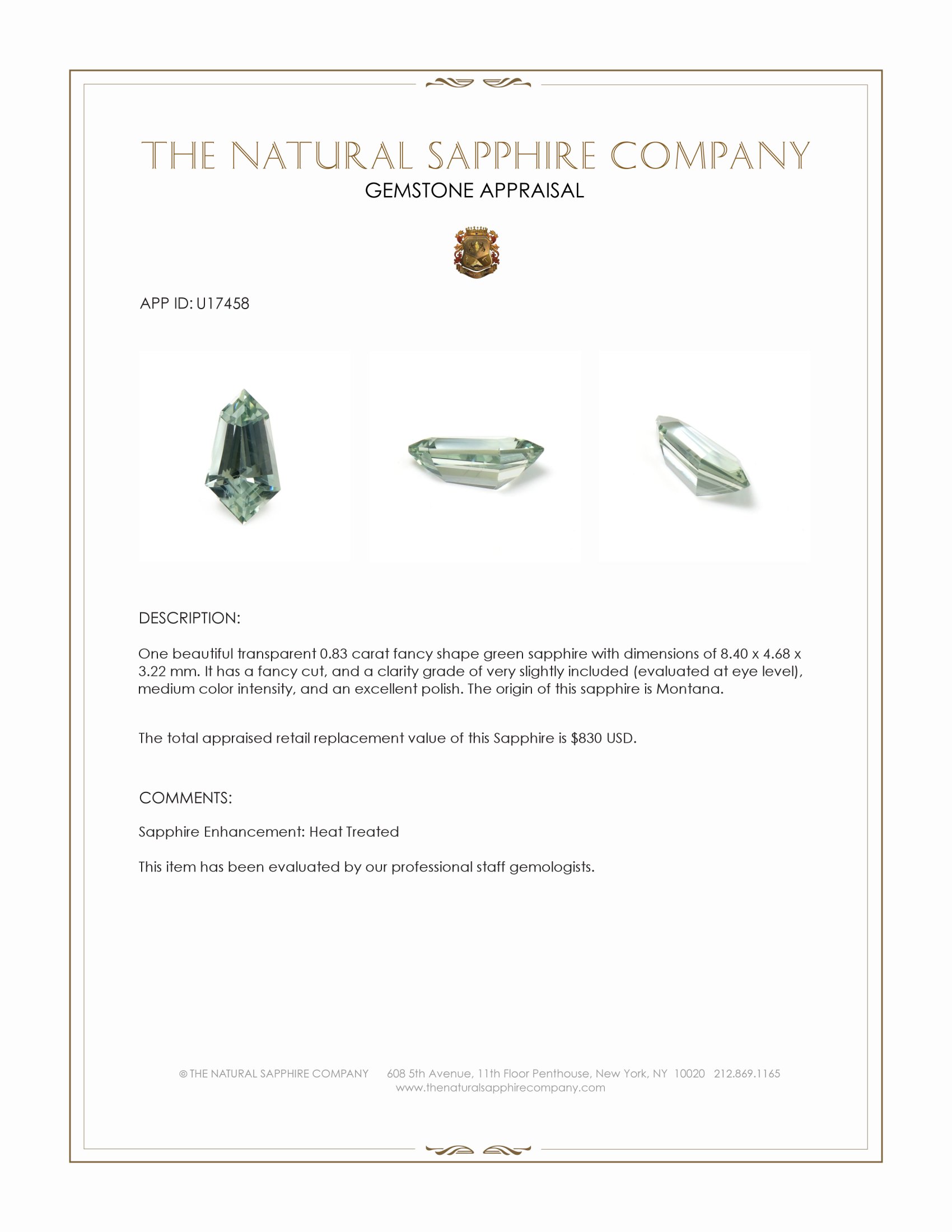 0.83 Ct. Green Sapphire from Montana