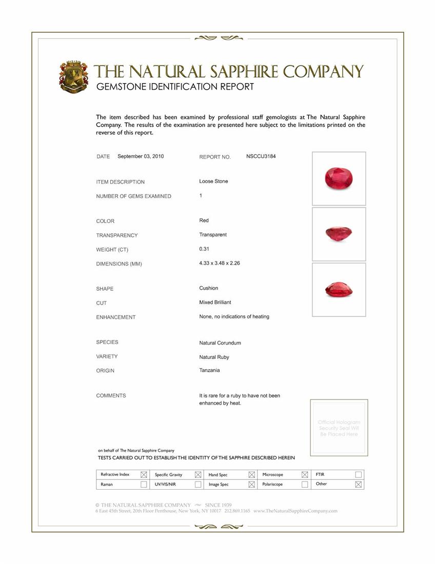 0.31 Ct. Ruby from Tanzania