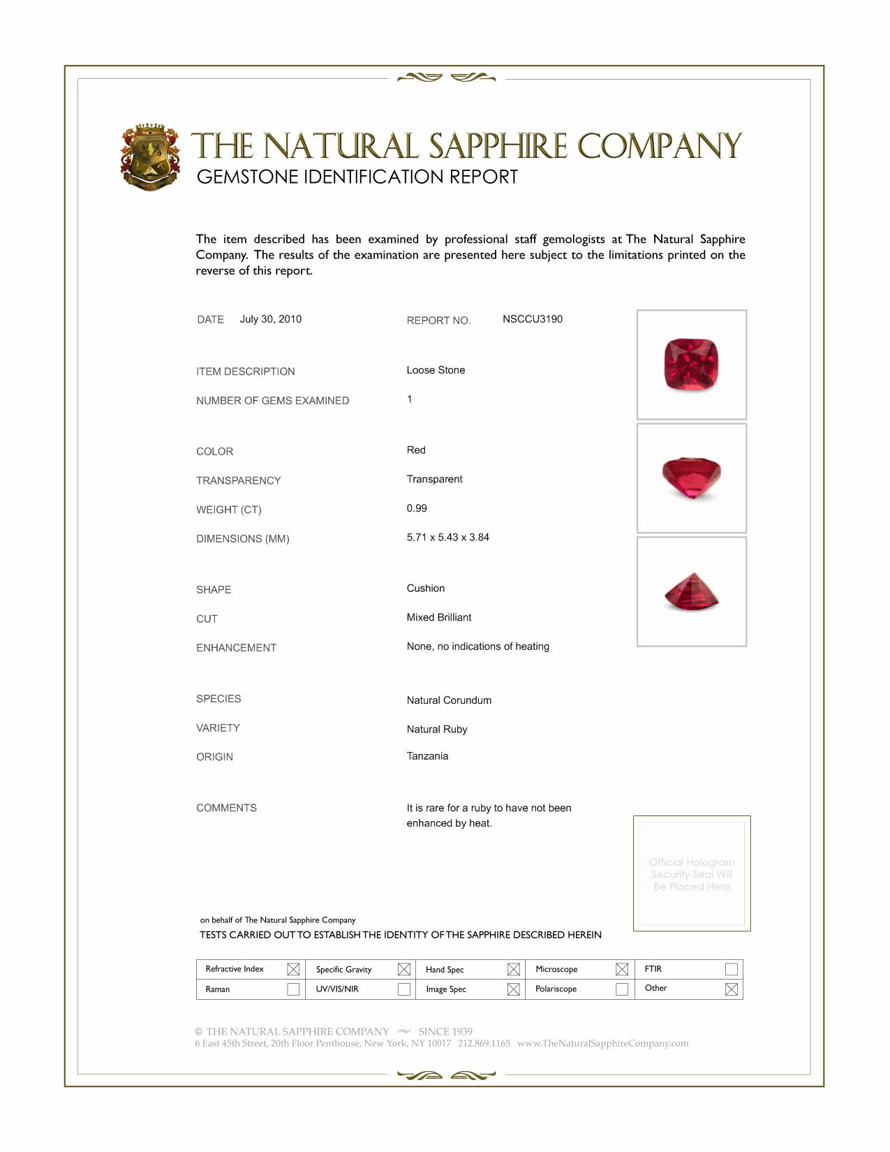 0.99 Ct. Ruby from Tanzania