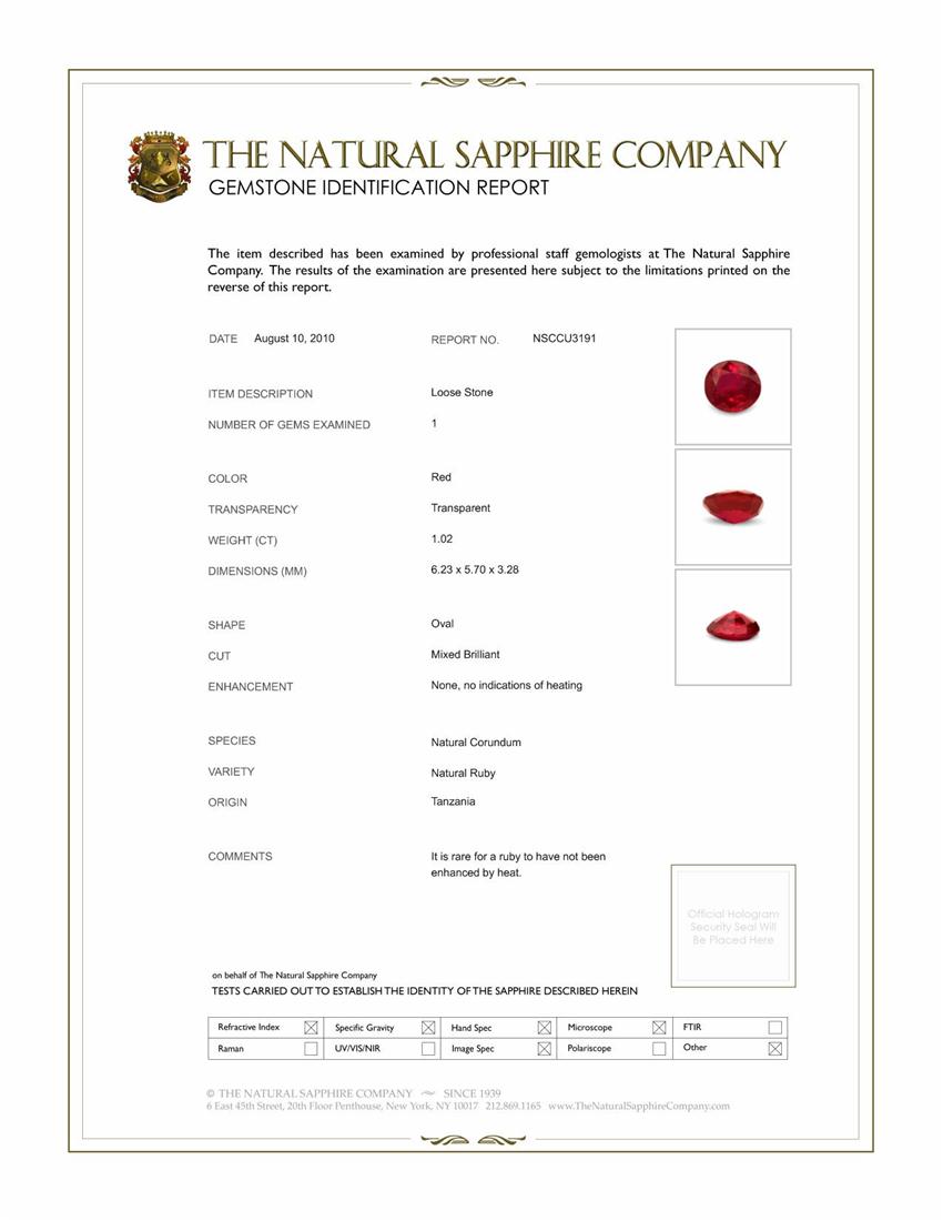 1.02 Ct. Ruby from Tanzania