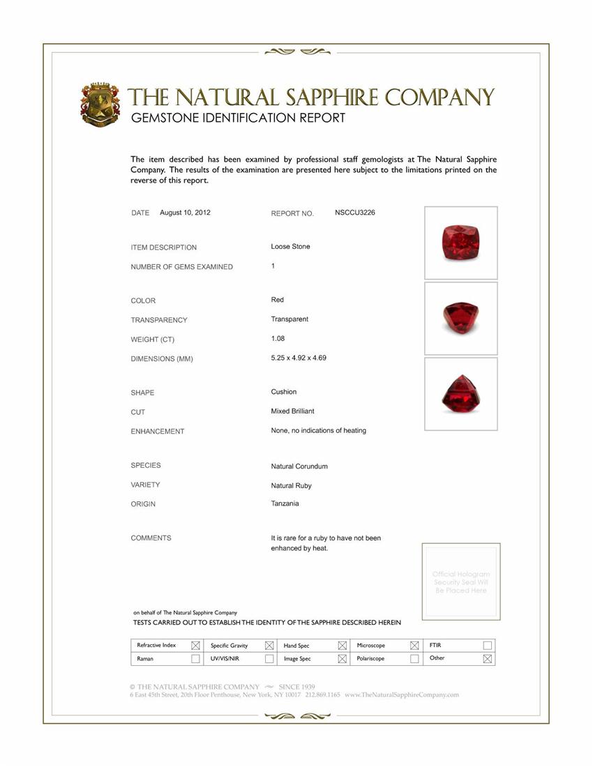 1.08 Ct. Ruby from Tanzania