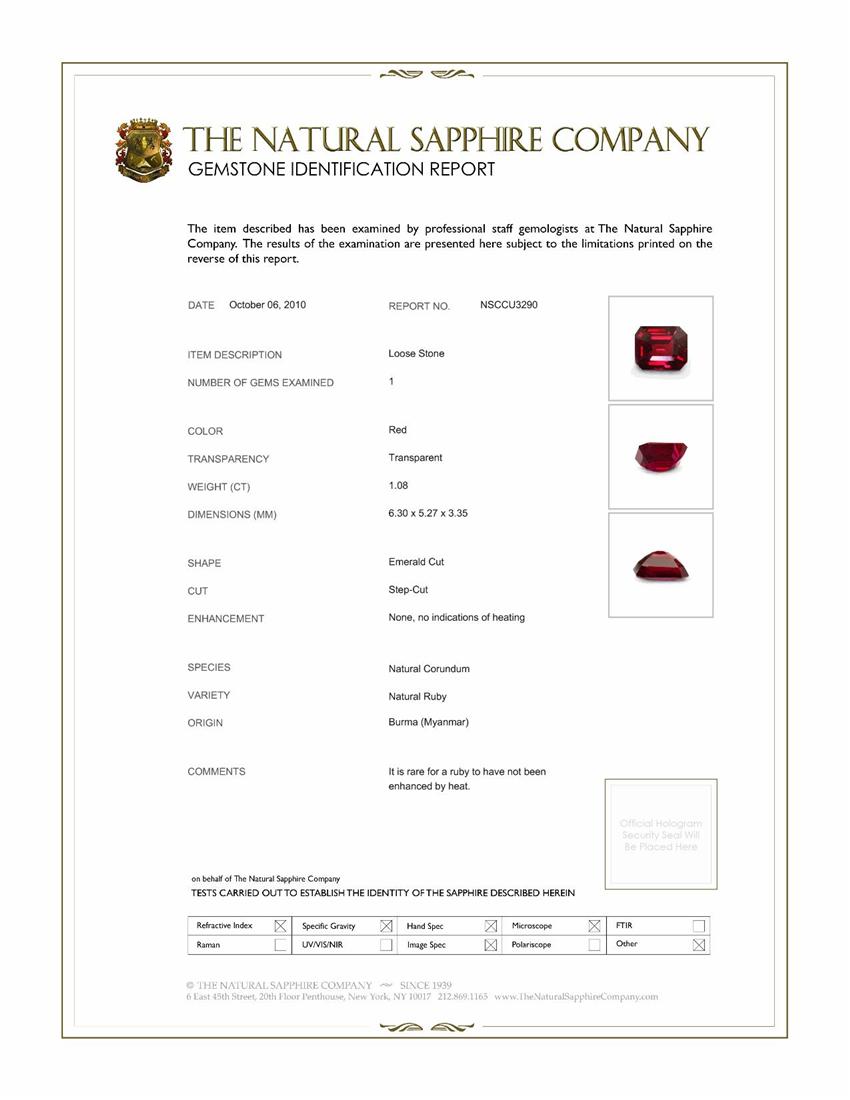 1.08 Ct. Ruby from Burma (Myanmar)