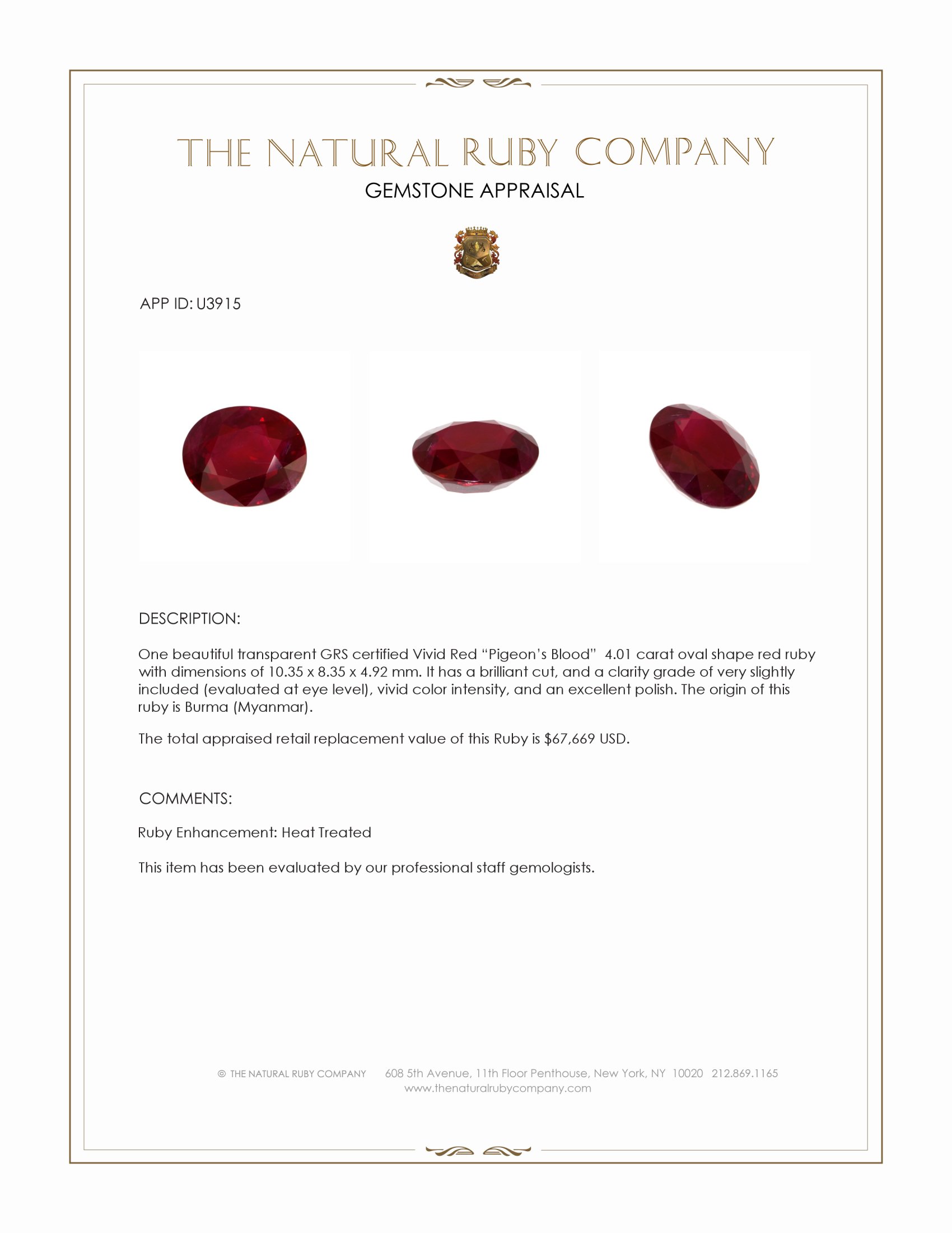 4.01 Ct. Ruby from Burma (Myanmar)