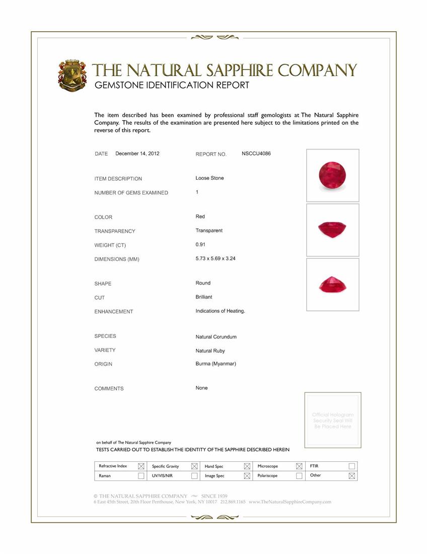 0.91 Ct. Ruby from Burma (Myanmar)