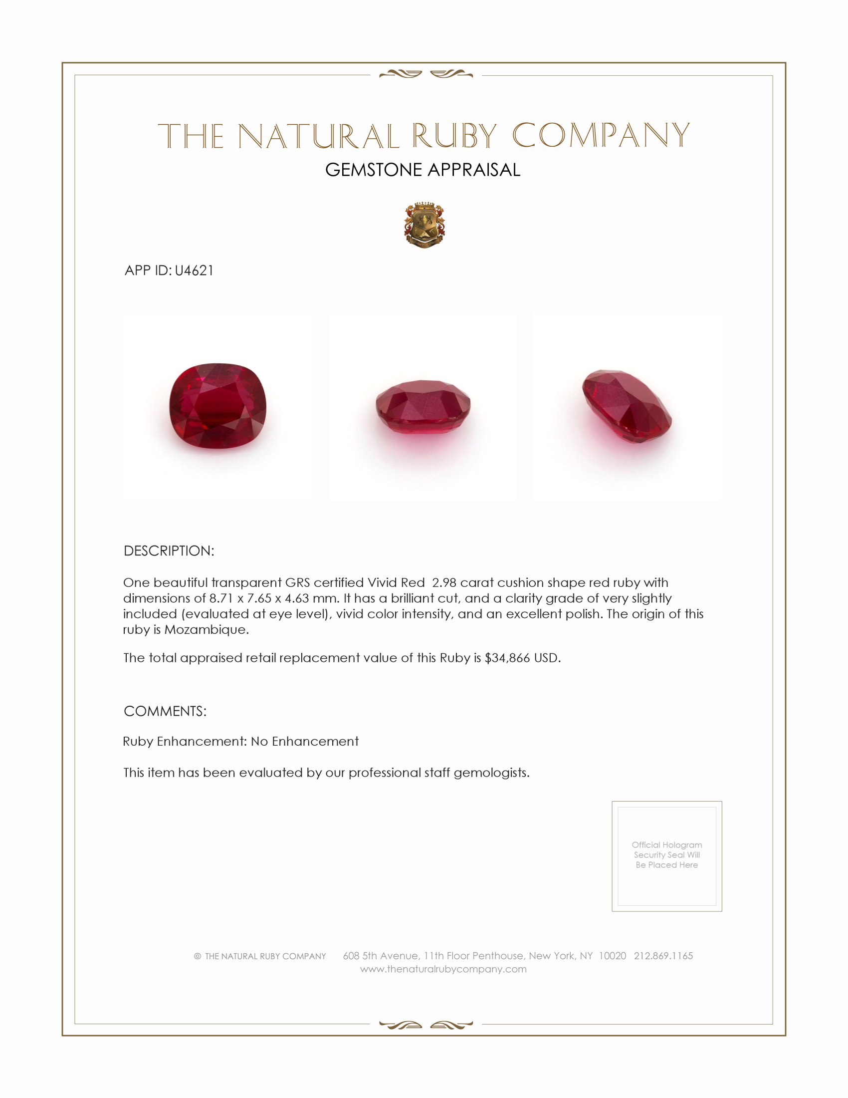 2.98 Ct. Ruby from Mozambique