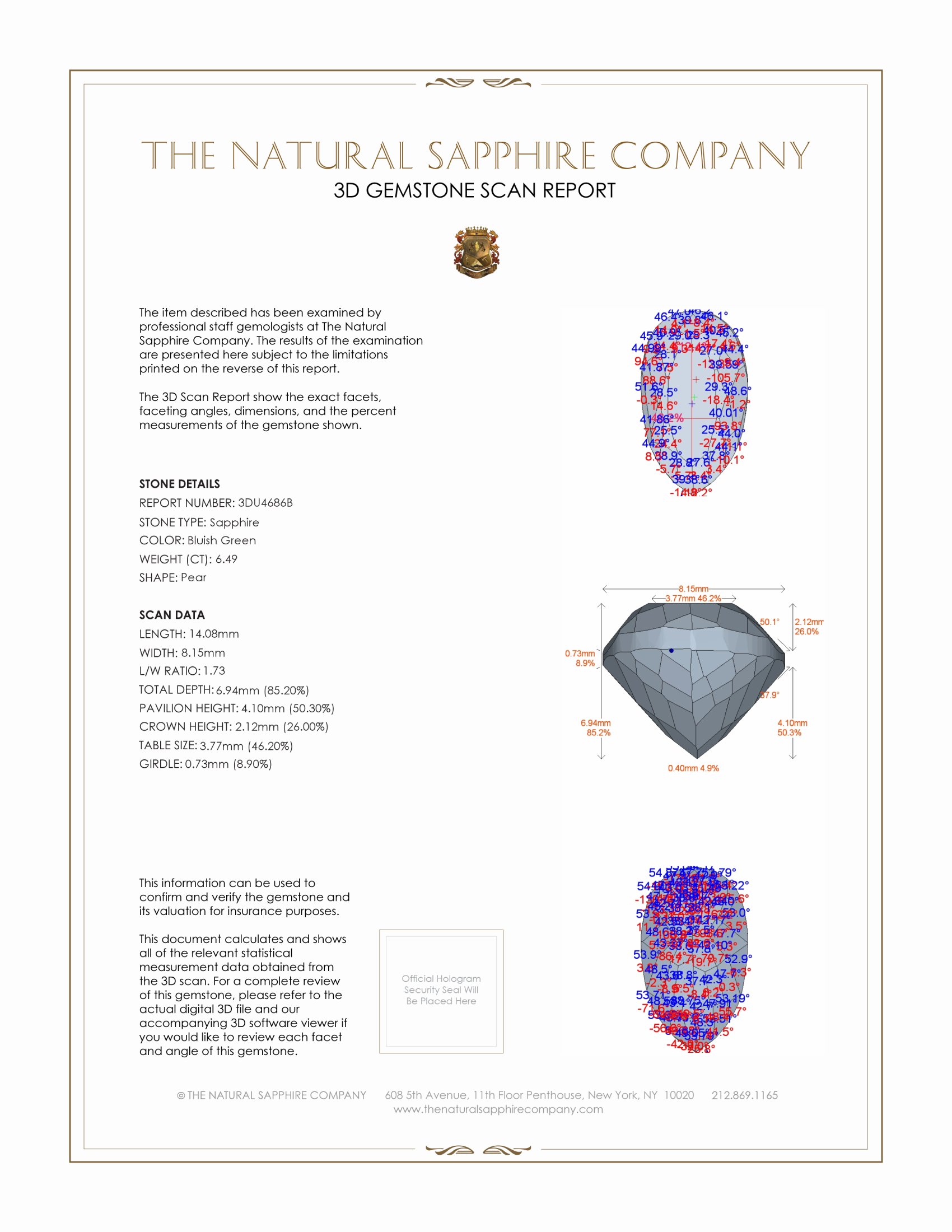 6.49 Ct. Bluish Green Sapphire from Montana