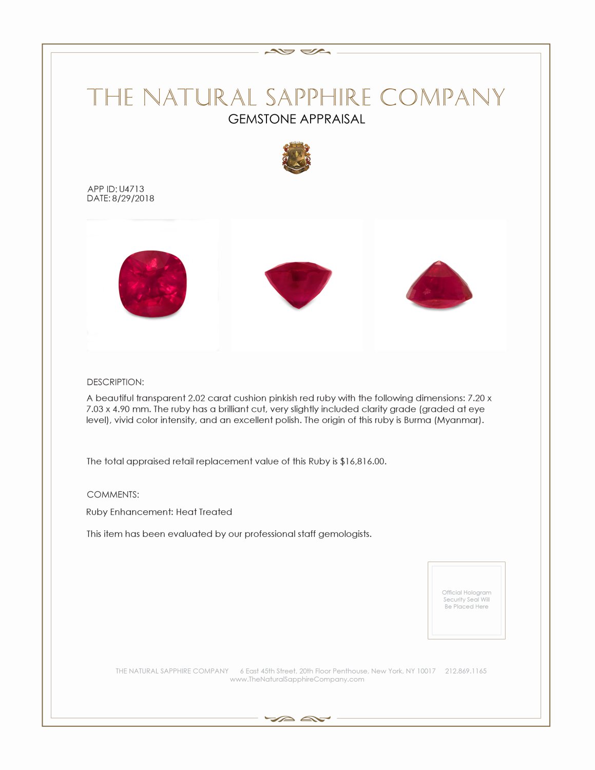 2.02 Ct. Ruby from Burma (Myanmar)