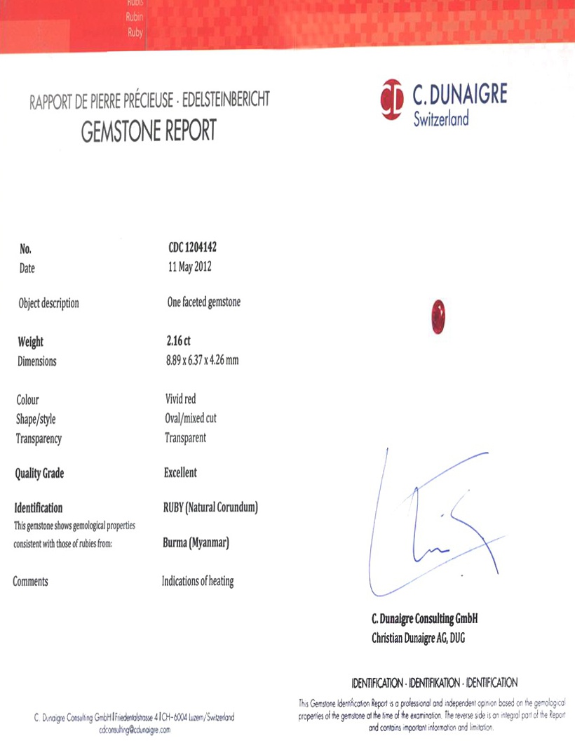 2.16 Ct. Ruby from Burma (Myanmar)