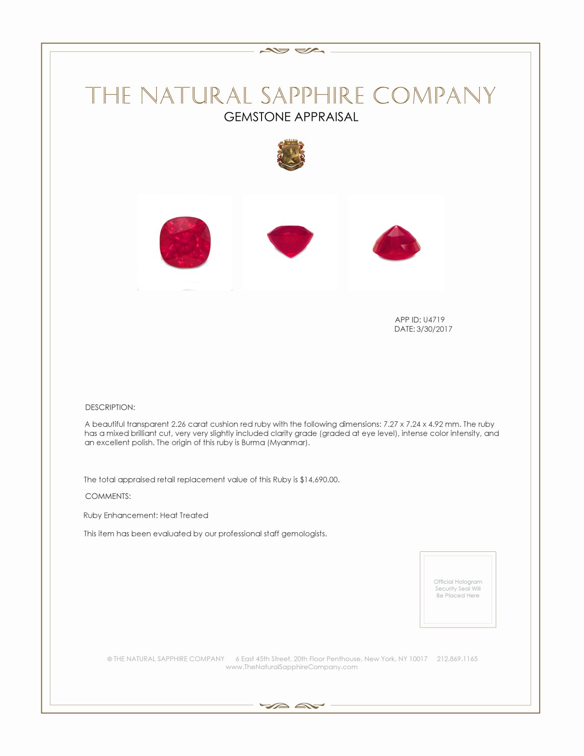 2.26 Ct. Ruby from Burma (Myanmar)