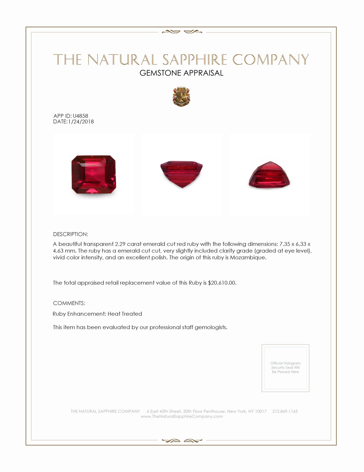 2.29 Ct. Ruby from Mozambique