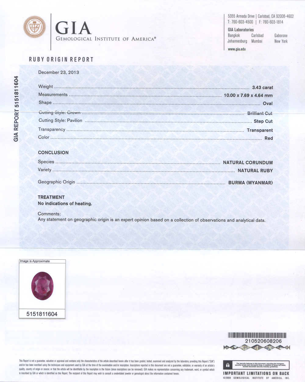 3.43 Ct. Ruby from Burma (Myanmar)