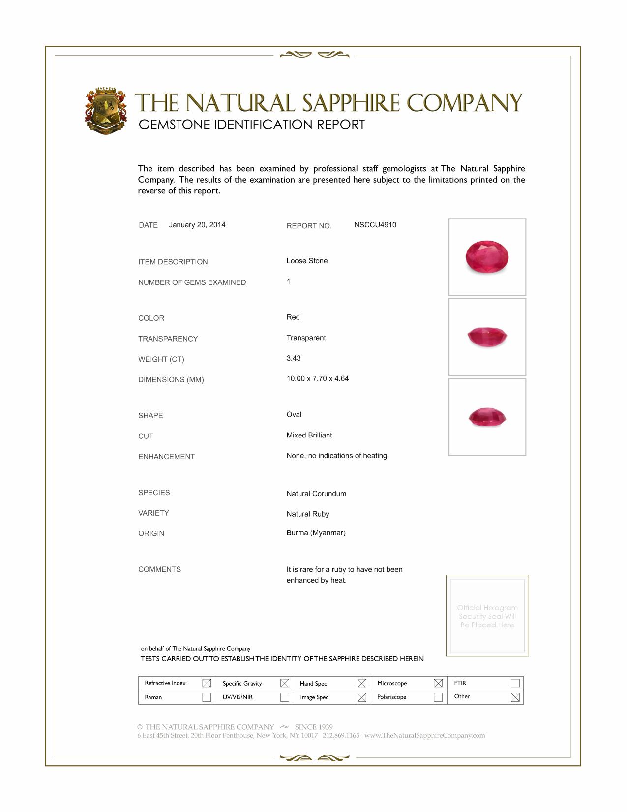 3.43 Ct. Ruby from Burma (Myanmar)