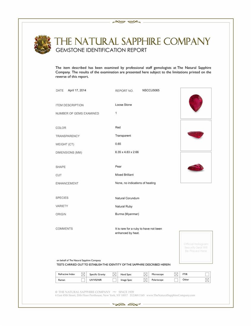 0.65 Ct. Ruby from Burma (Myanmar)