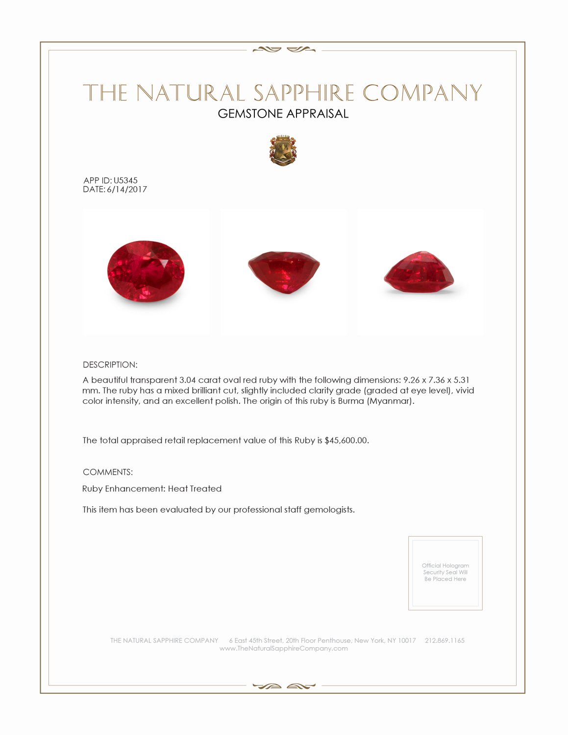 3.04 Ct. Ruby from Burma (Myanmar)