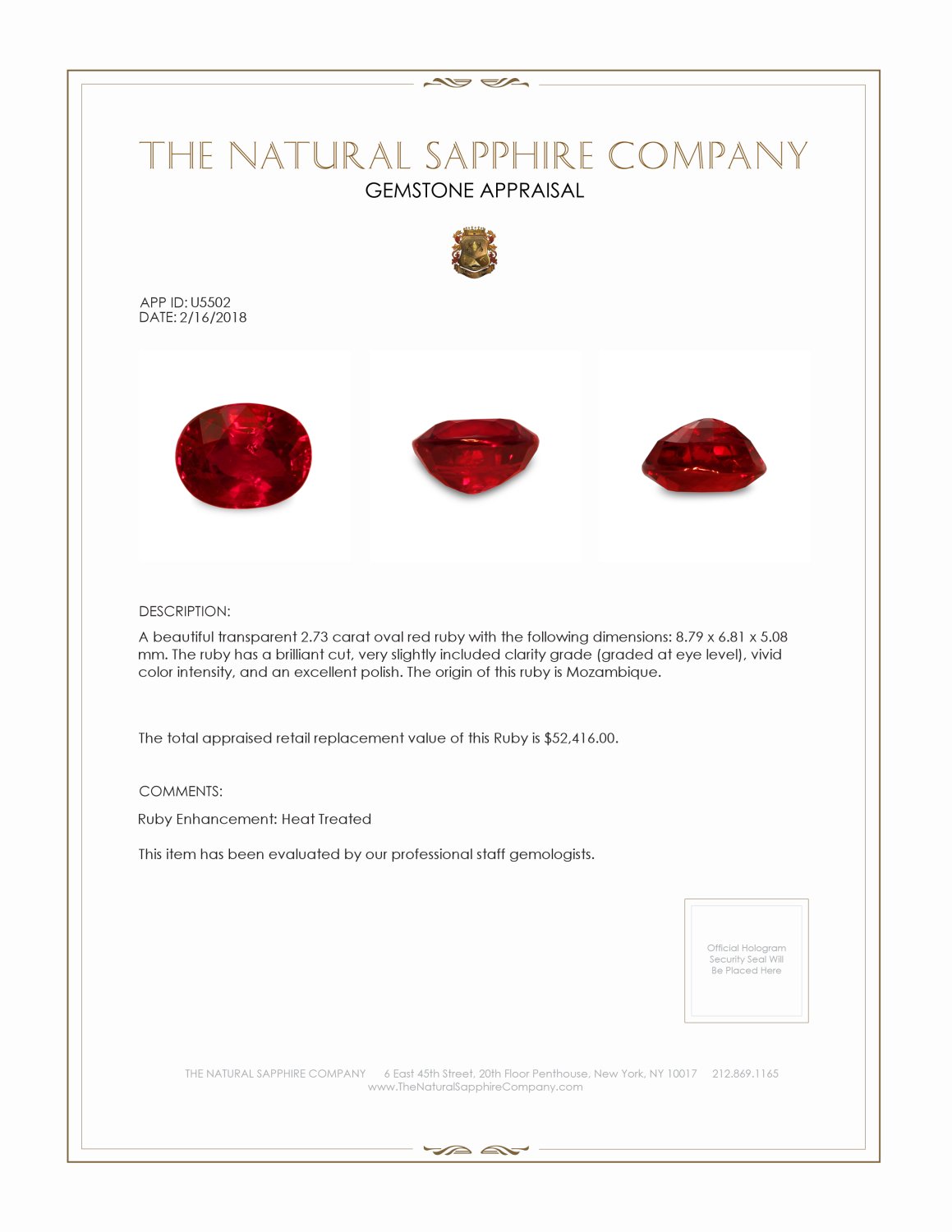 2.73 Ct. Ruby from Mozambique