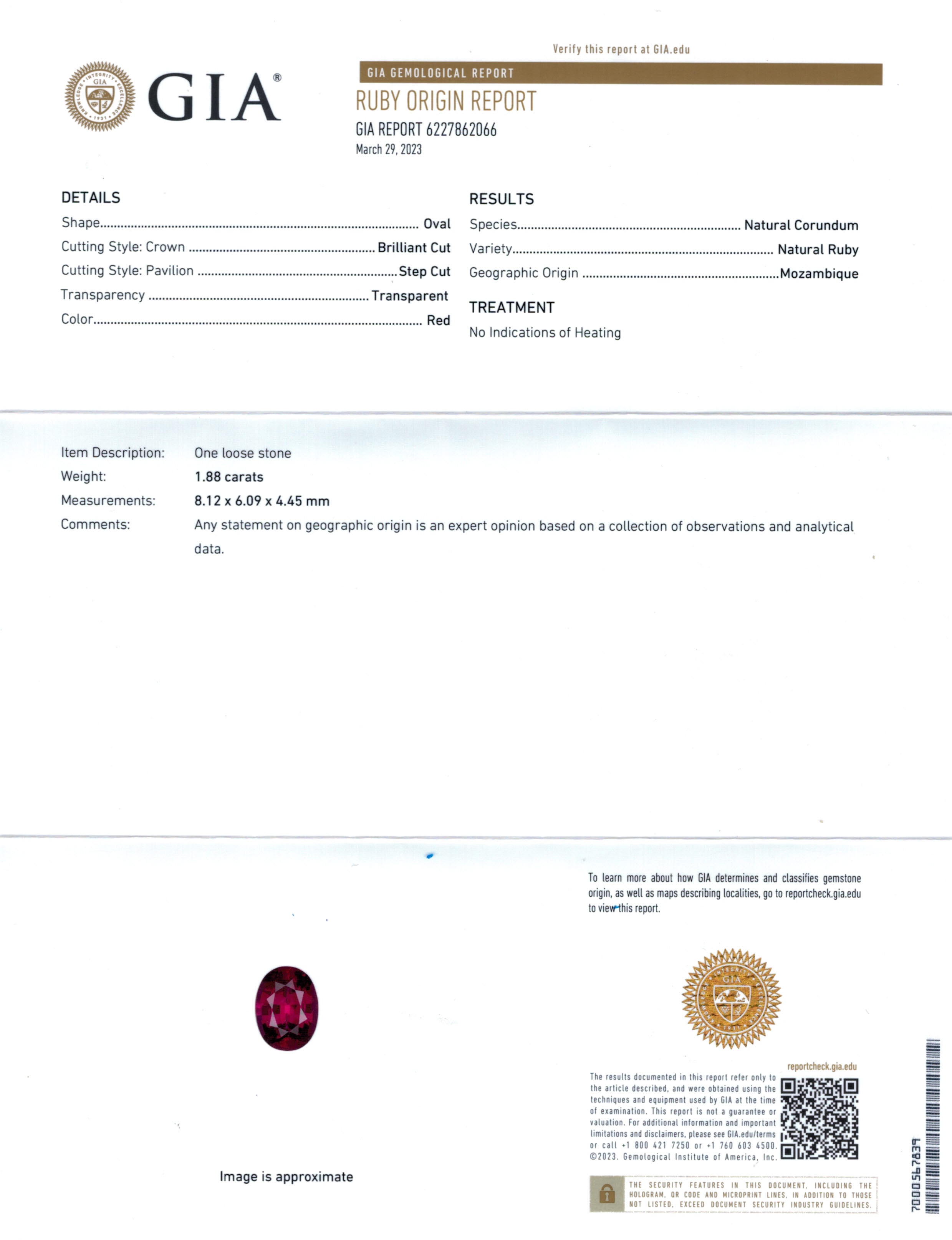 1.88 Ct. Ruby from Mozambique