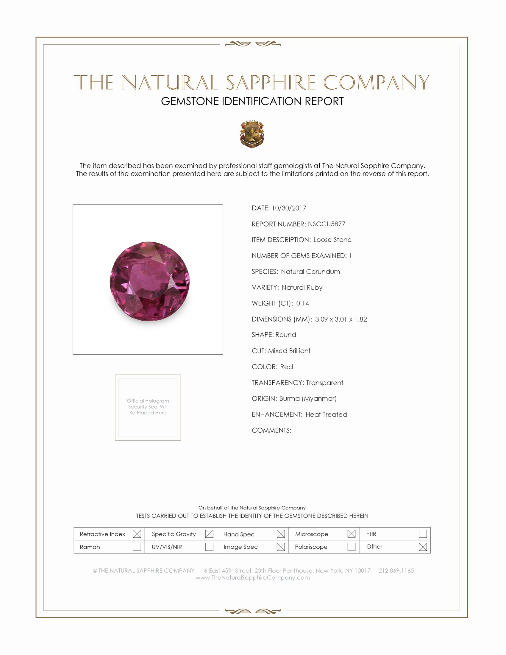0.14 Ct. Ruby from Burma (Myanmar)