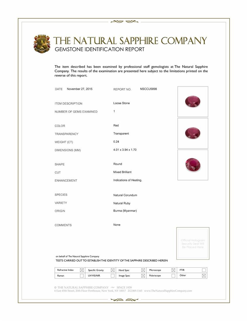 0.24 Ct. Ruby from Burma (Myanmar)