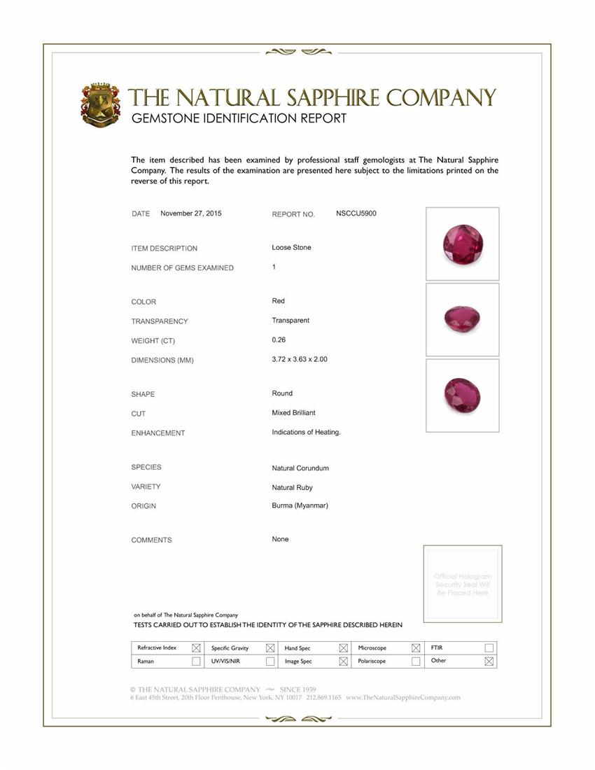 0.26 Ct. Ruby from Burma (Myanmar)