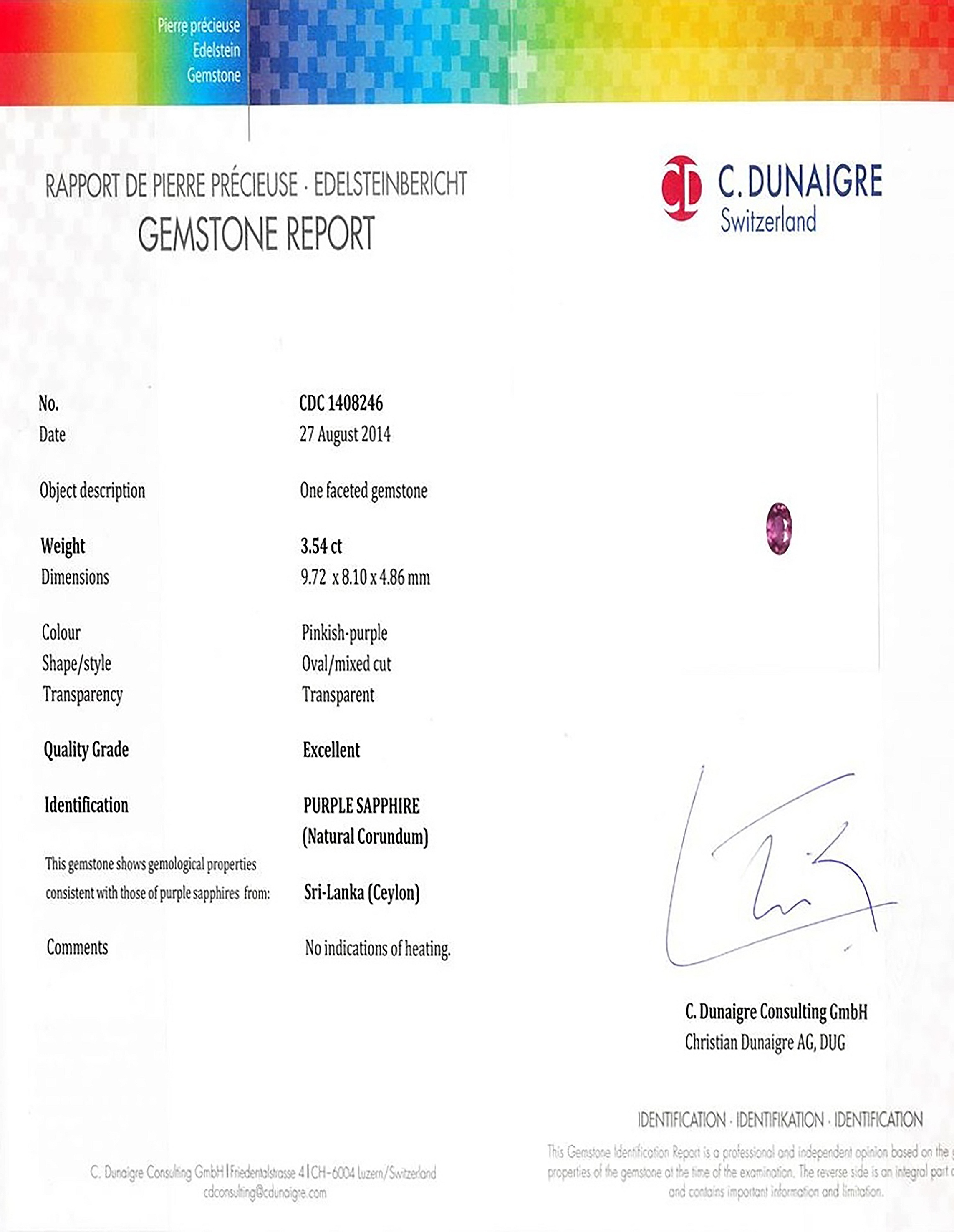 3.54 Ct. Pinkish Purple Sapphire from Ceylon (Sri Lanka)