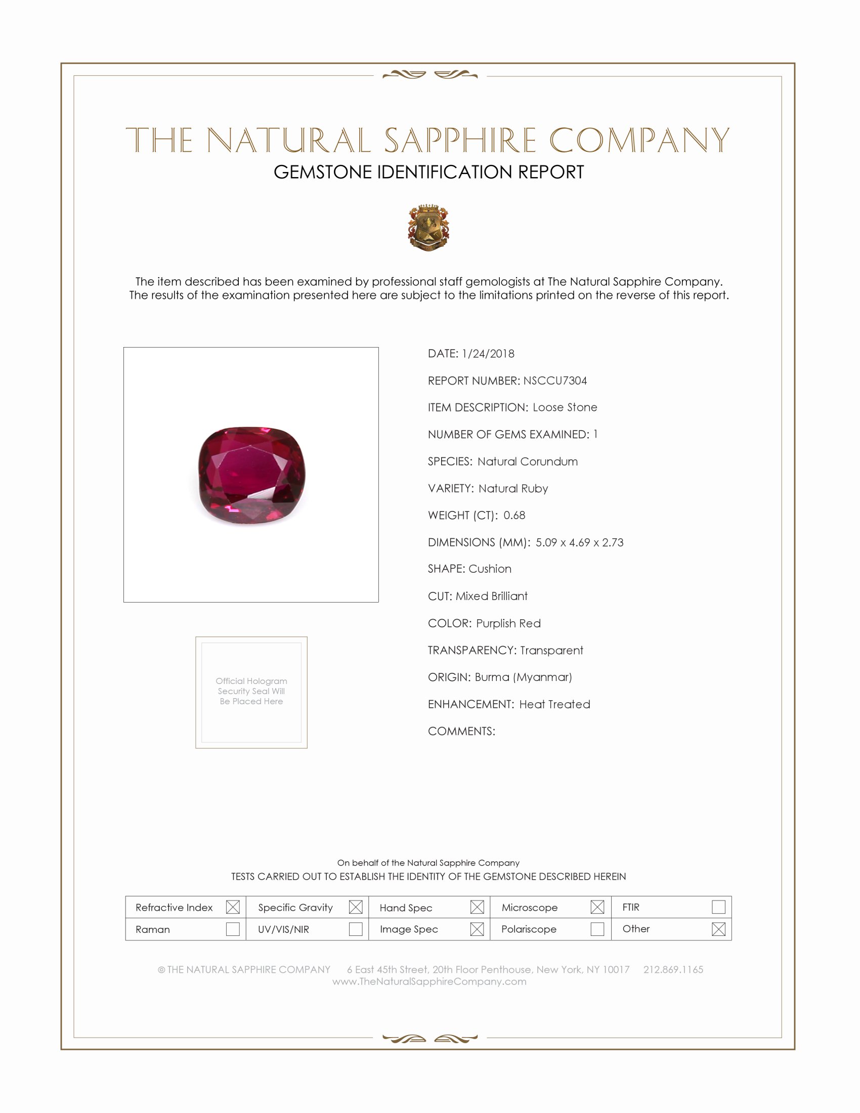 0.68 Ct. Ruby from Burma (Myanmar)