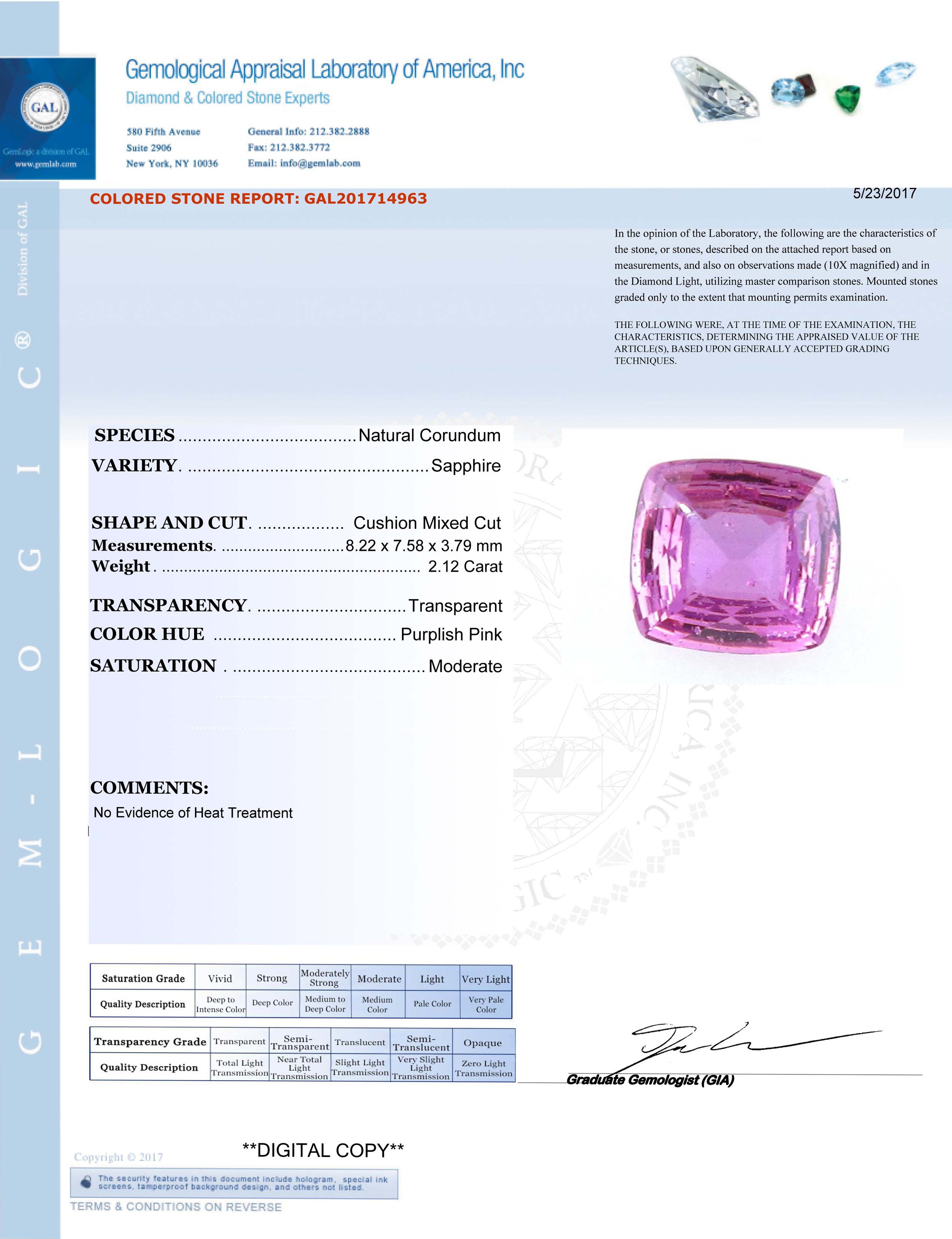 2.12 Ct. Purplish Pink Sapphire from Ceylon (Sri Lanka)