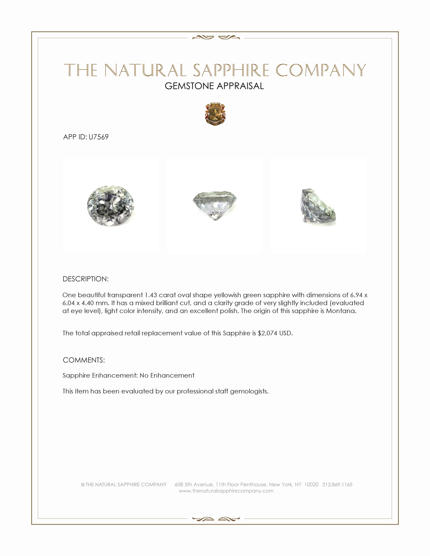 1.43 Ct. Yellowish Green Sapphire from Montana