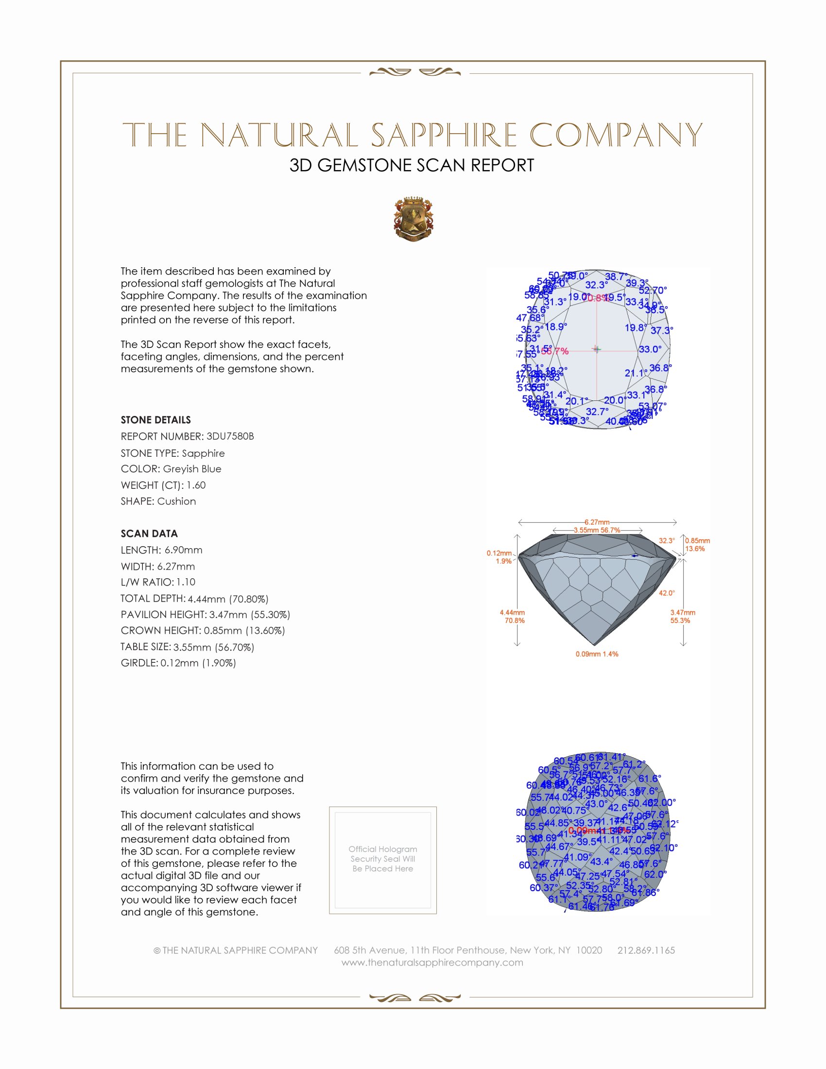 1.60 Ct. Greyish Blue Sapphire from Montana