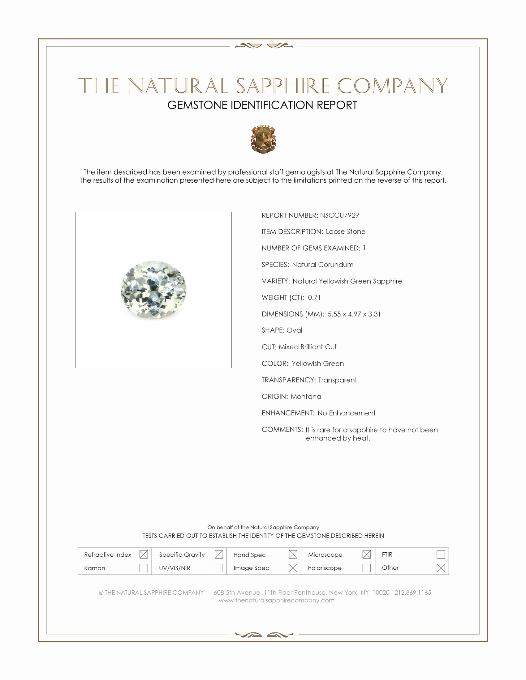 0.71 Ct. Yellowish Green Sapphire from Montana