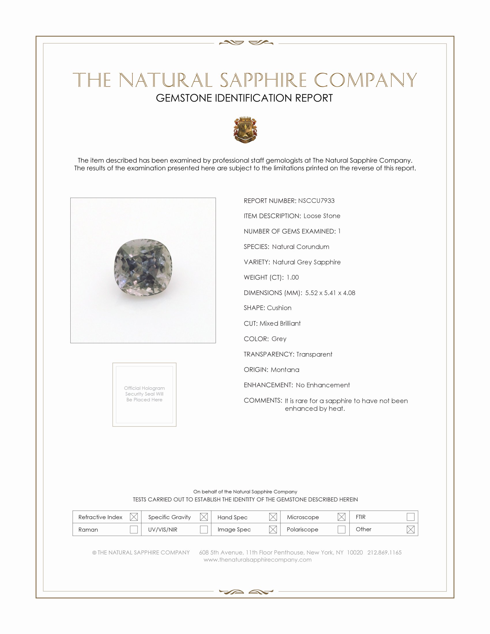 1.00 Ct. Grey Sapphire from Montana