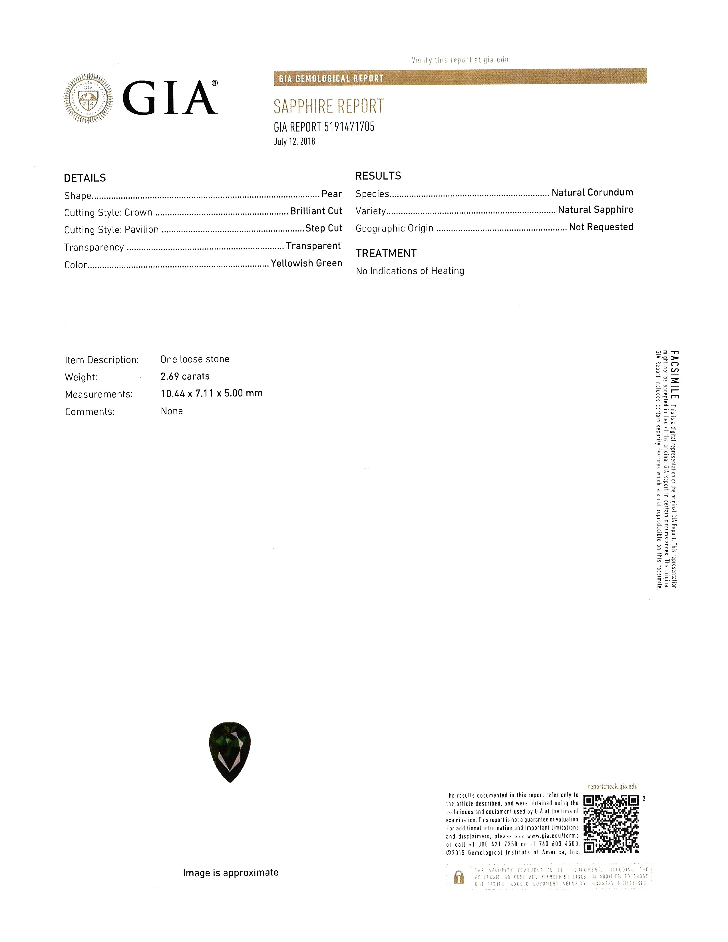 2.69 Ct. Yellowish Green Sapphire from Ceylon (Sri Lanka)