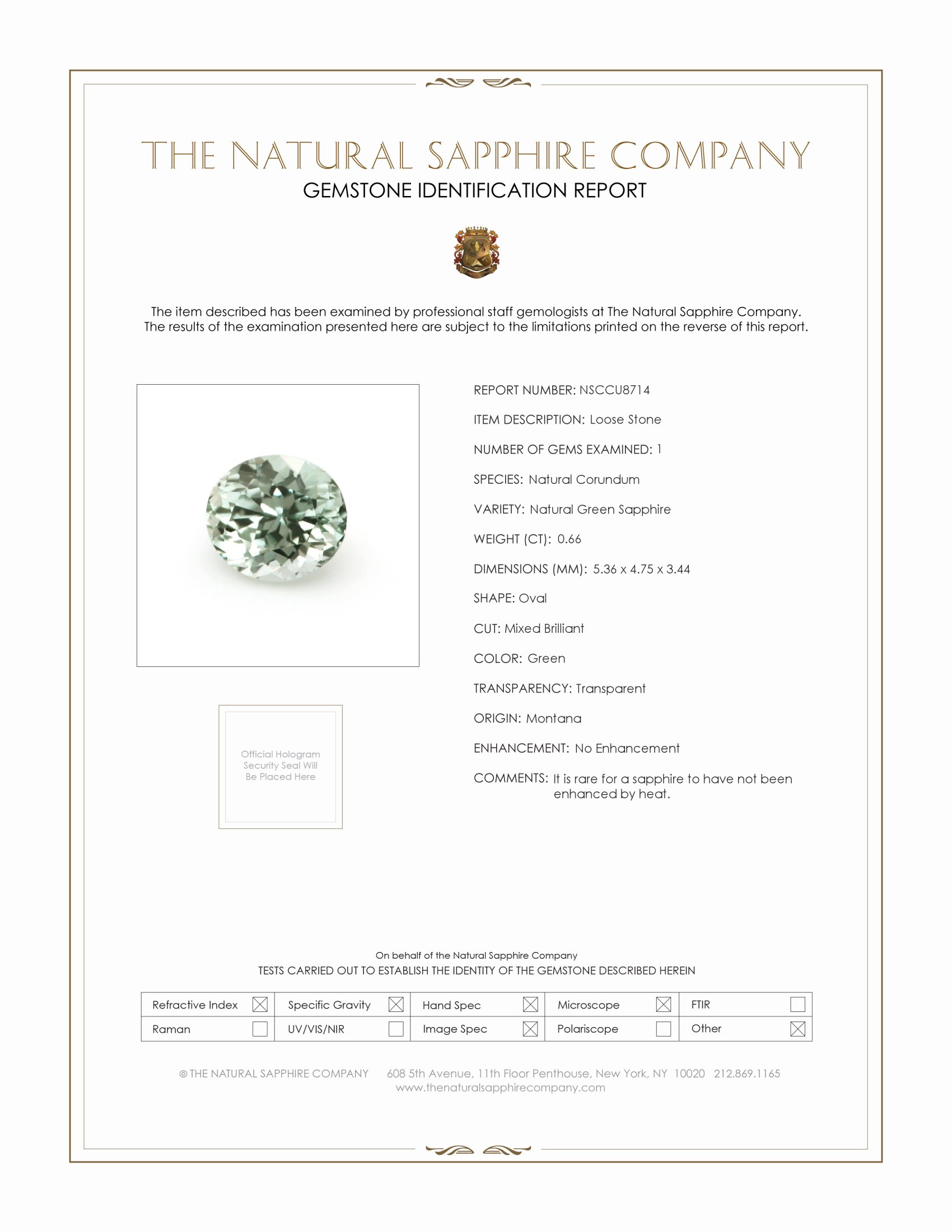 0.66 Ct. Green Sapphire from Montana