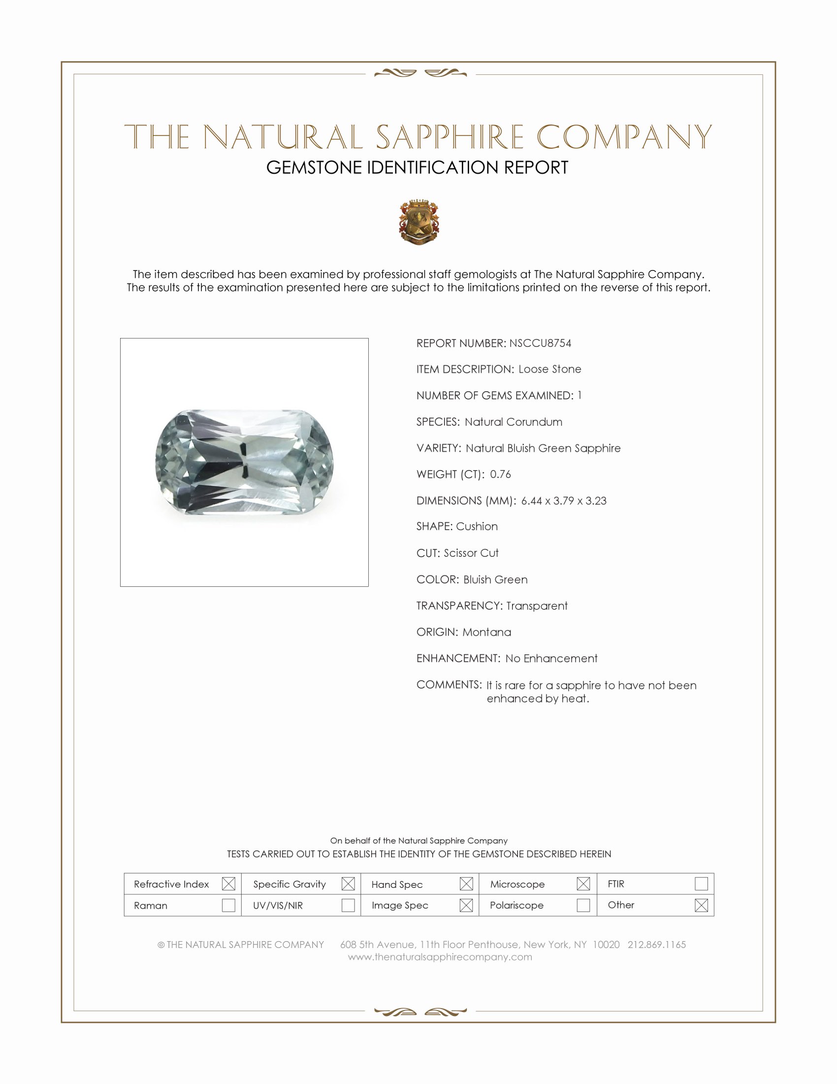 0.76 Ct. Bluish Green Sapphire from Montana