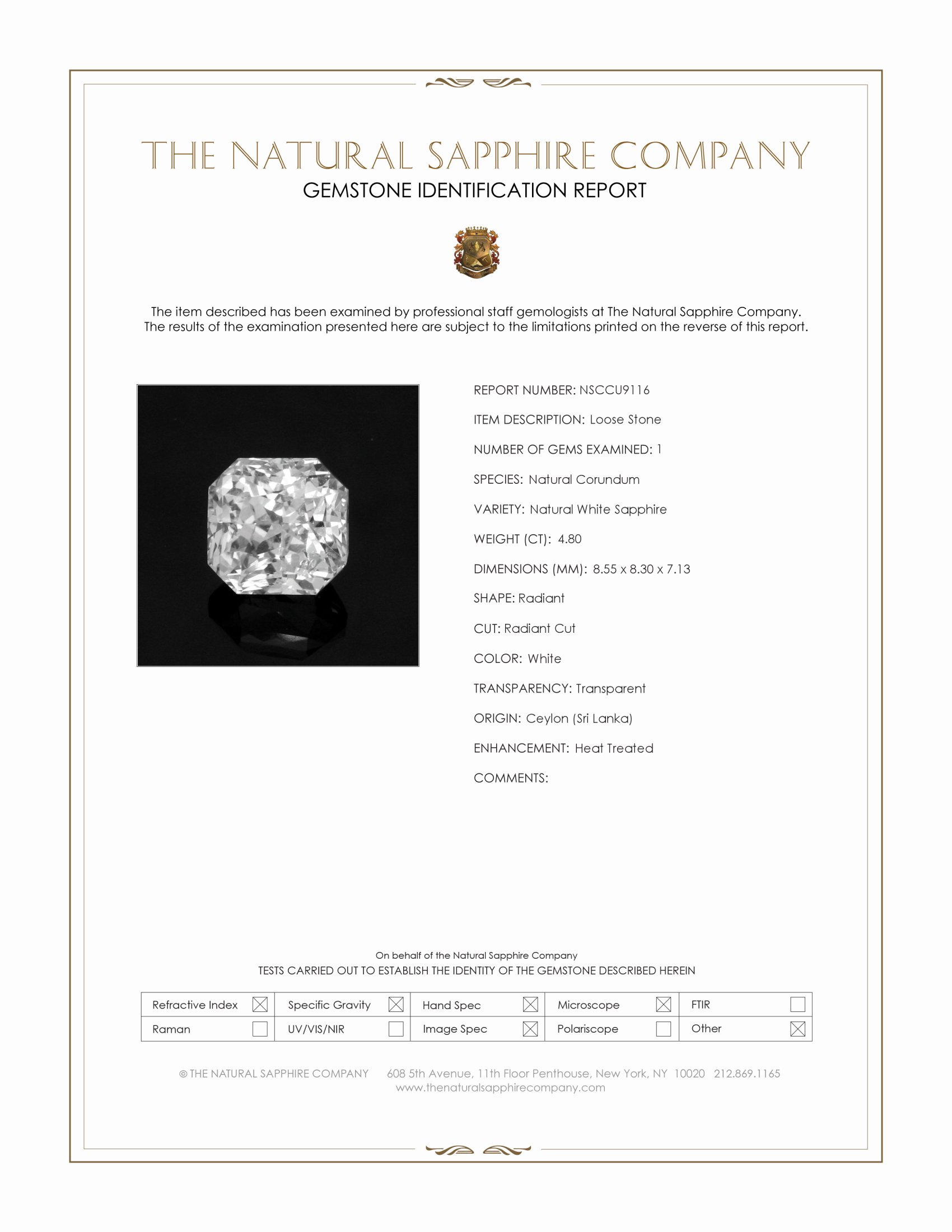 4.80 Ct. White Sapphire from Ceylon (Sri Lanka)