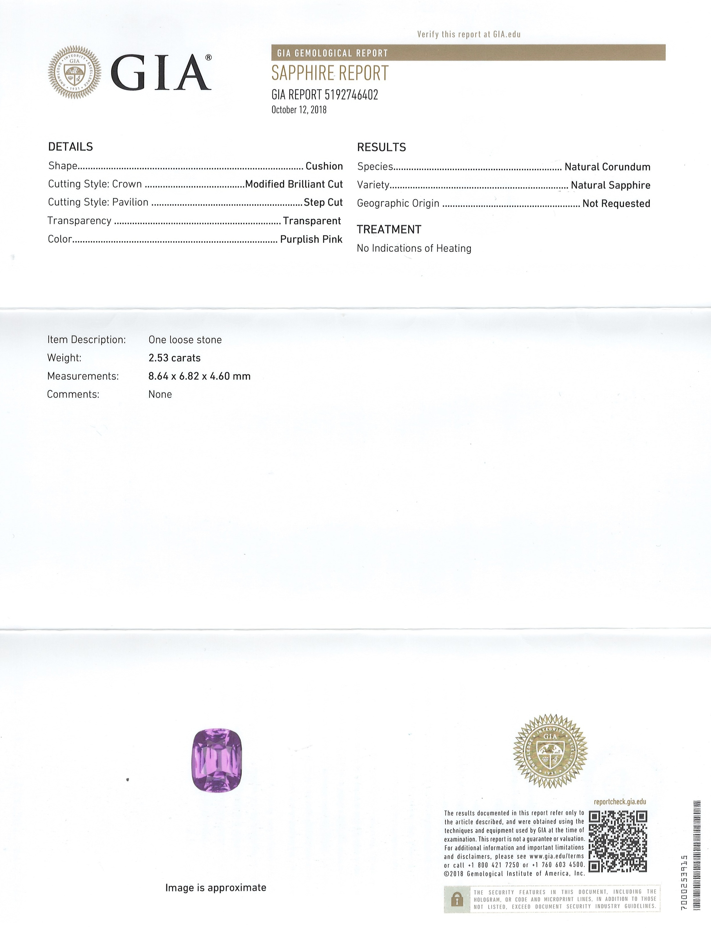 2.53 Ct. Purplish Pink Sapphire from Ceylon (Sri Lanka)