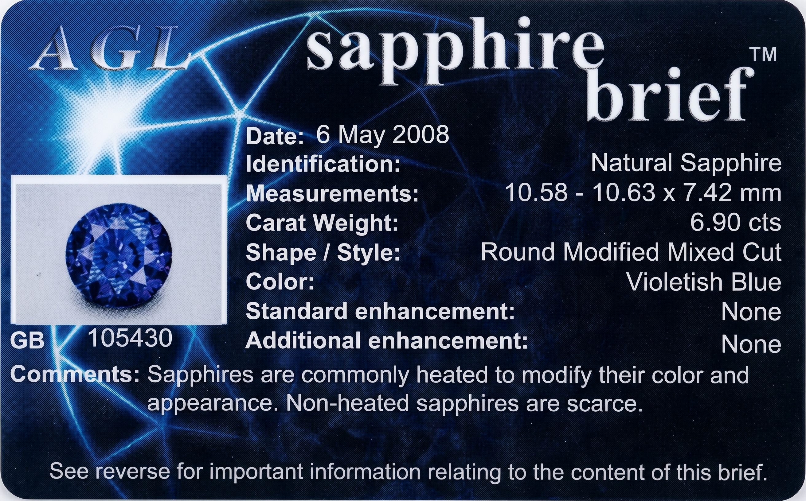 6.90 Ct. Violet Sapphire from Ceylon (Sri Lanka)