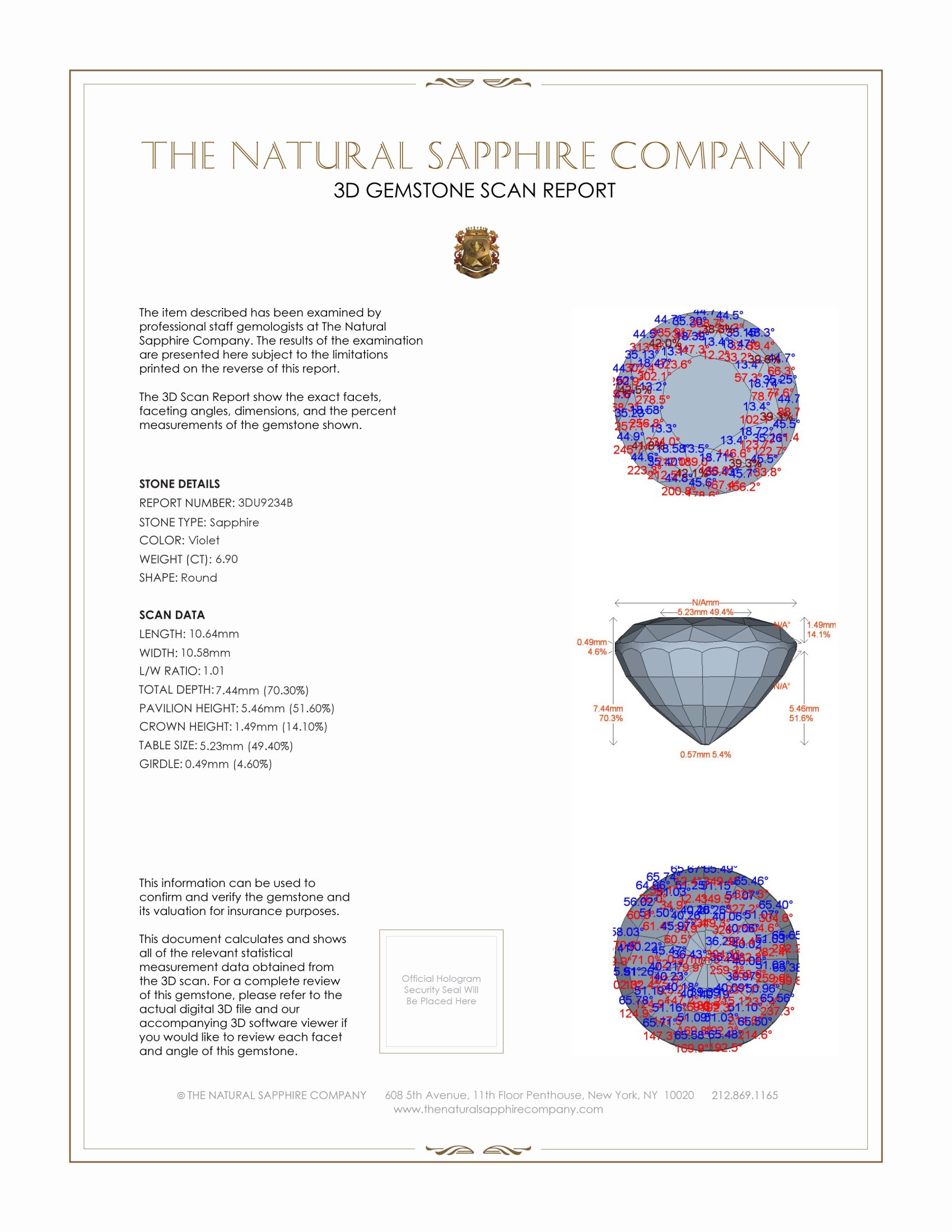 6.90 Ct. Violet Sapphire from Ceylon (Sri Lanka)