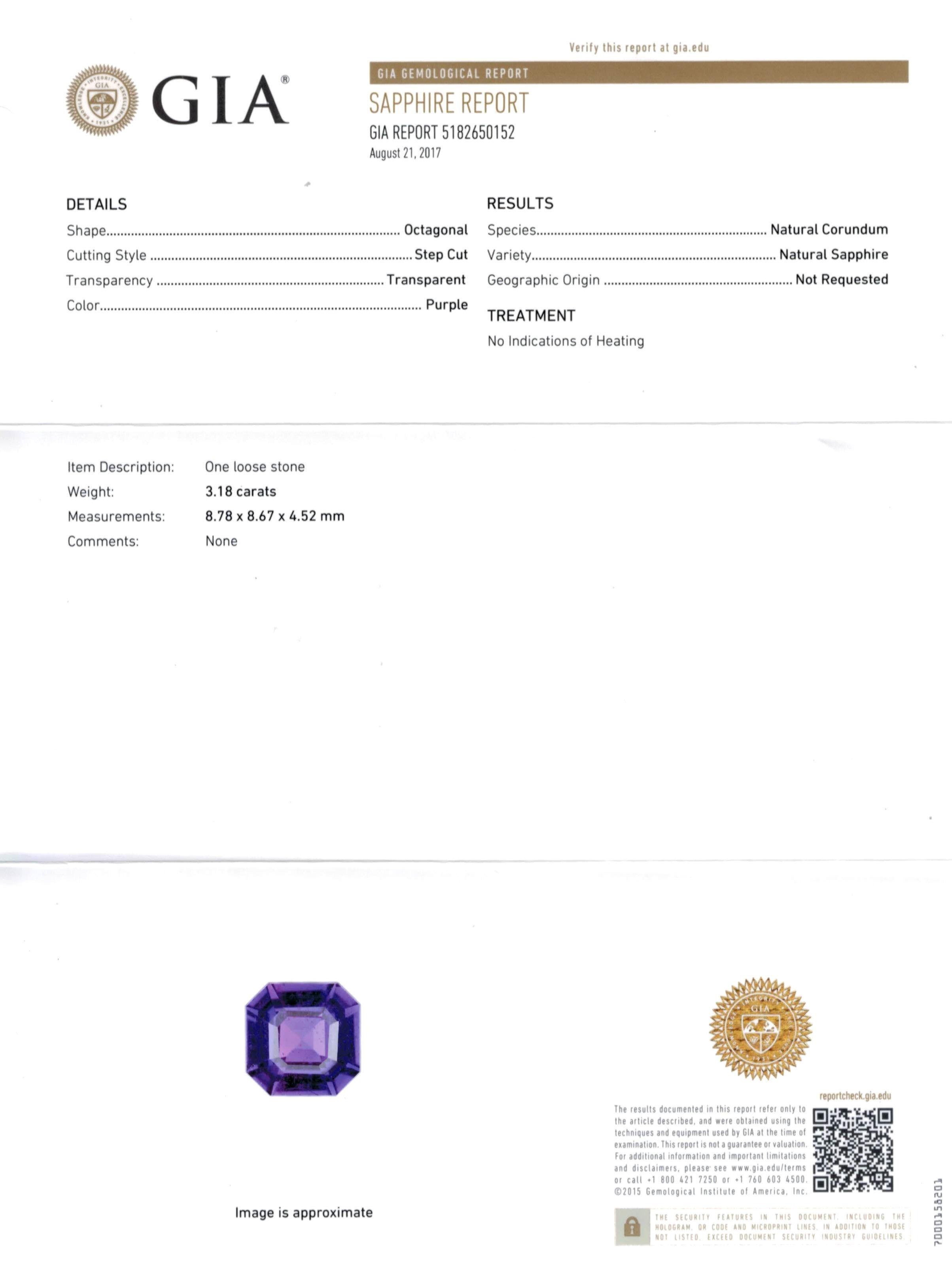 3.18 Ct. Purple Sapphire from Ceylon (Sri Lanka)