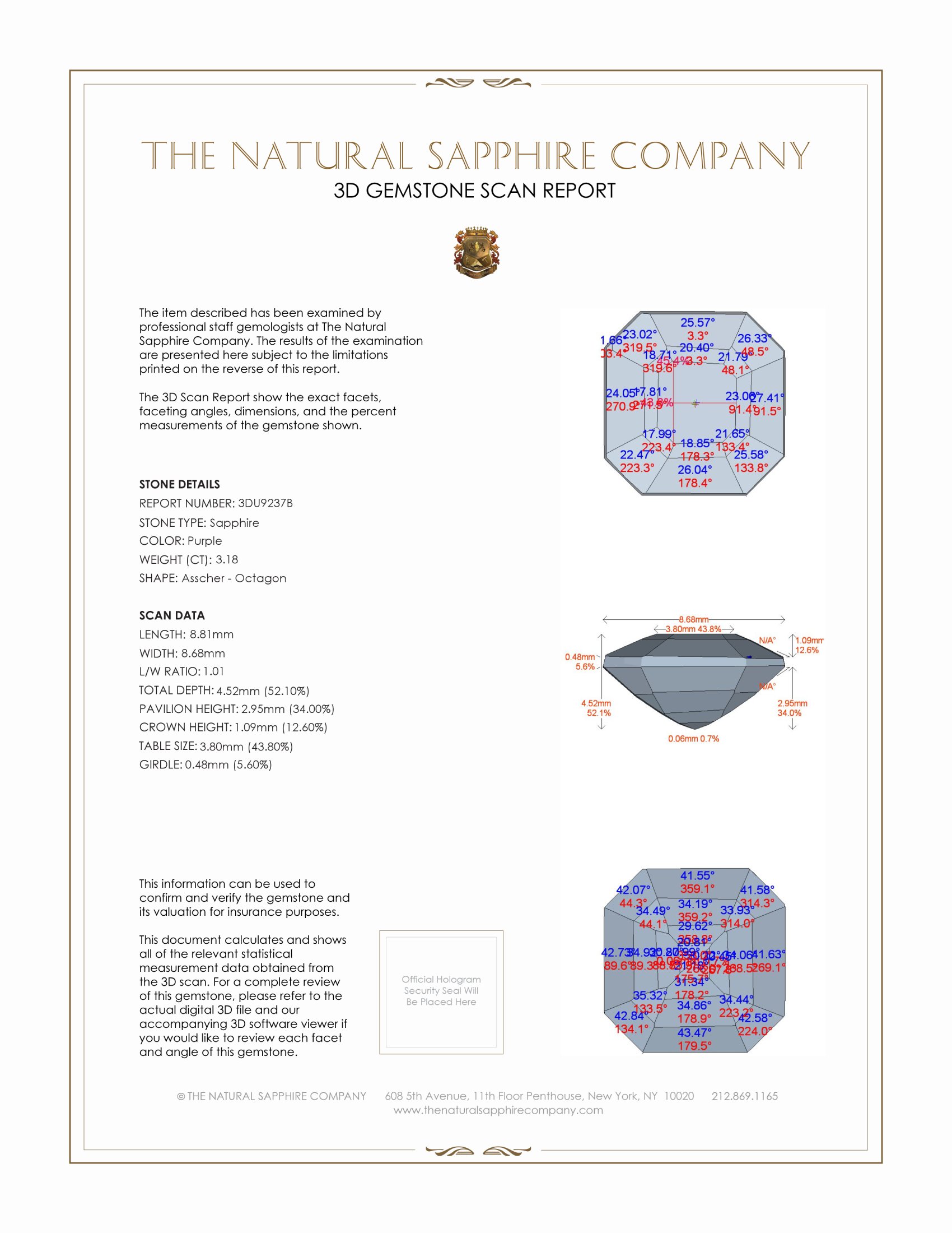 3.18 Ct. Purple Sapphire from Ceylon (Sri Lanka)